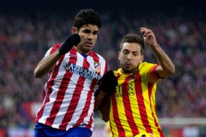 Diego Costa and Jordi Alba vie for the ball