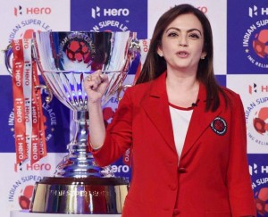 Nita Ambani with the ISL Trophy