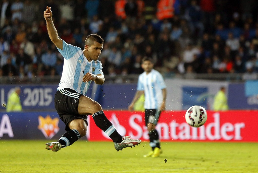 Aguero scoring against Paraguay for his country in the ongoing Copa America