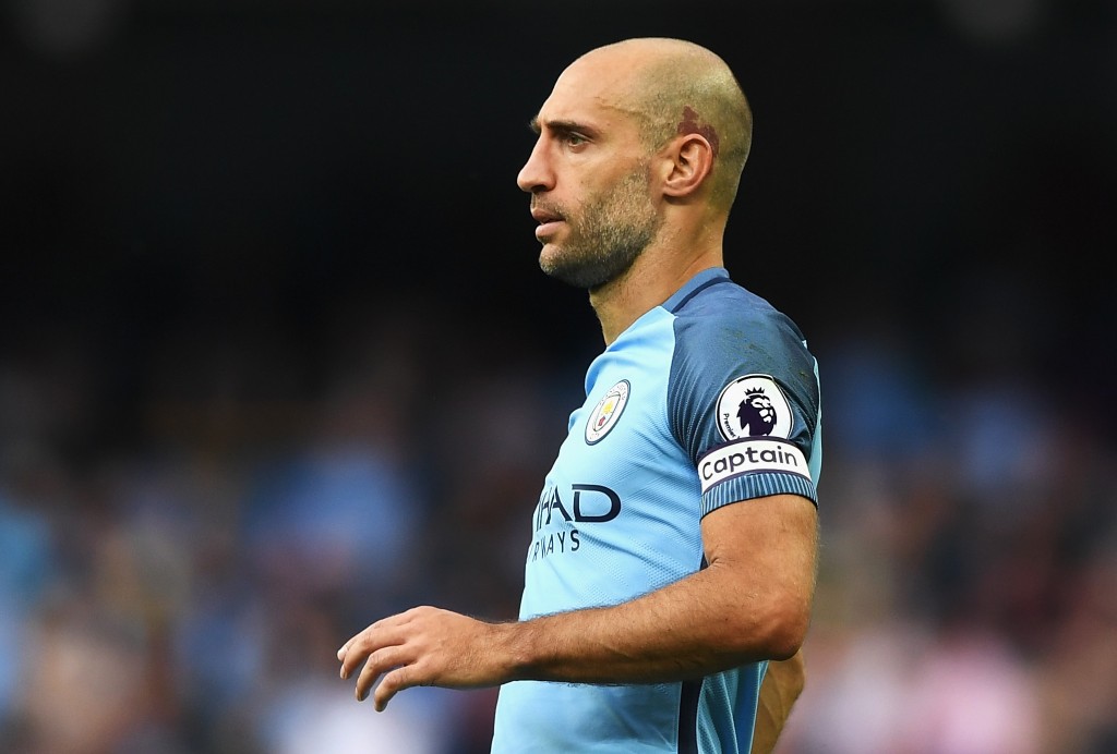 MANCHESTER, ENGLAND - AUGUST 28: Pablo Zabaleta of Manchester City wears the captain's armband during the Premier League match between Manchester City and West Ham United at Etihad Stadium on August 28, 2016 in Manchester, England. (Photo by Gareth Copley/Getty Images)