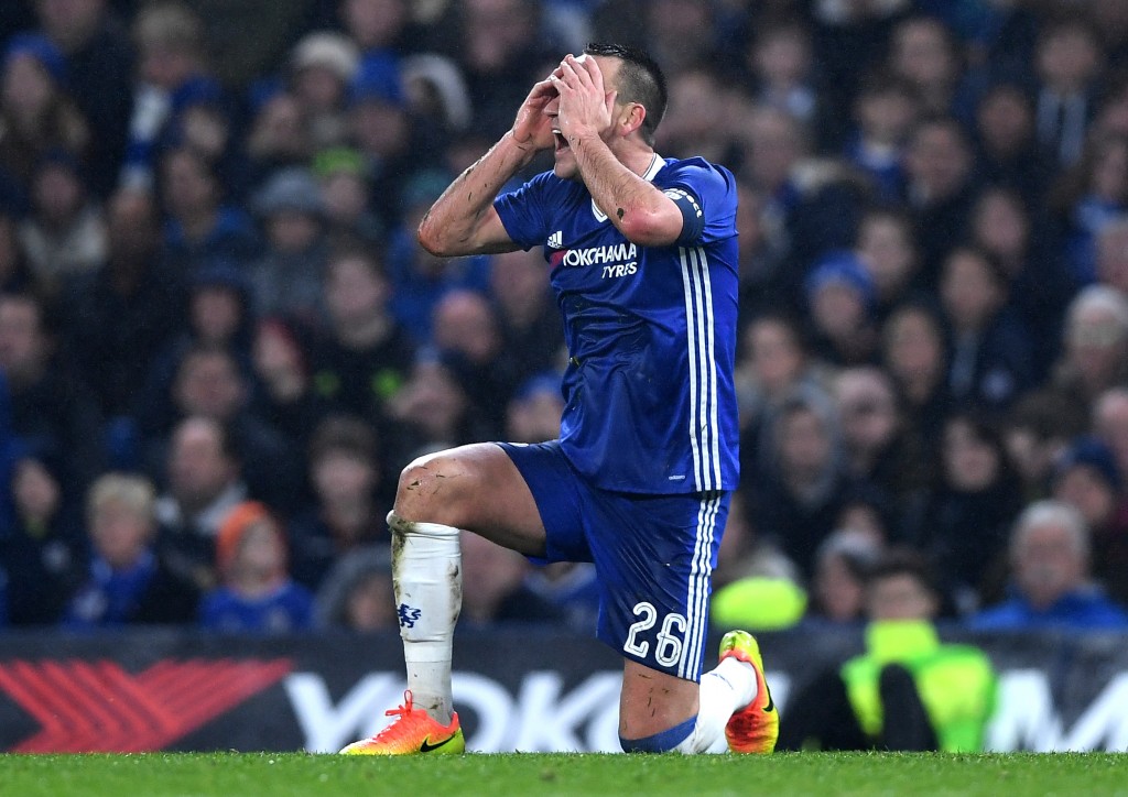 LONDON, ENGLAND - JANUARY 08: John Terry of Chelsea reacts during The Emirates FA Cup Third Round match between Chelsea and Peterborough United at Stamford Bridge on January 8, 2017 in London, England. (Photo by Shaun Botterill/Getty Images)