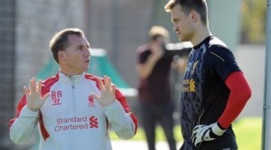 Brendan Rodgers (left, Liverpool FC manager) and Simon Mignolet (right, Liverpool FC goalkeeper) |