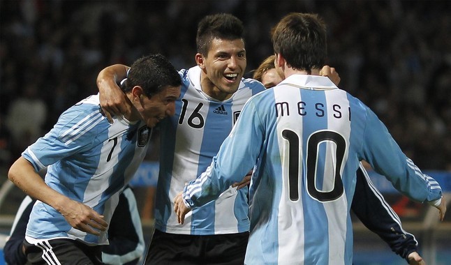 Angel Di Maria (left), Sergio Aguero (centre), Lionel Messi (right - Argentina national football team