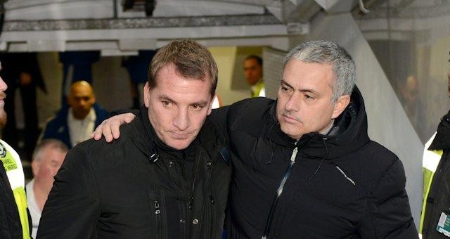Brendan Rodgers (left, Liverpool FC manager) and Jose Mourinho (right, Chelsea FC manager) | Liverpool FC vs Chelsea FC - Team News, Tactics, Lineups And Prediction