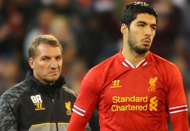 Brendan Rodgers (left, Liverpool FC manager) and Luis Suarez (right, Liverpool FC striker) |