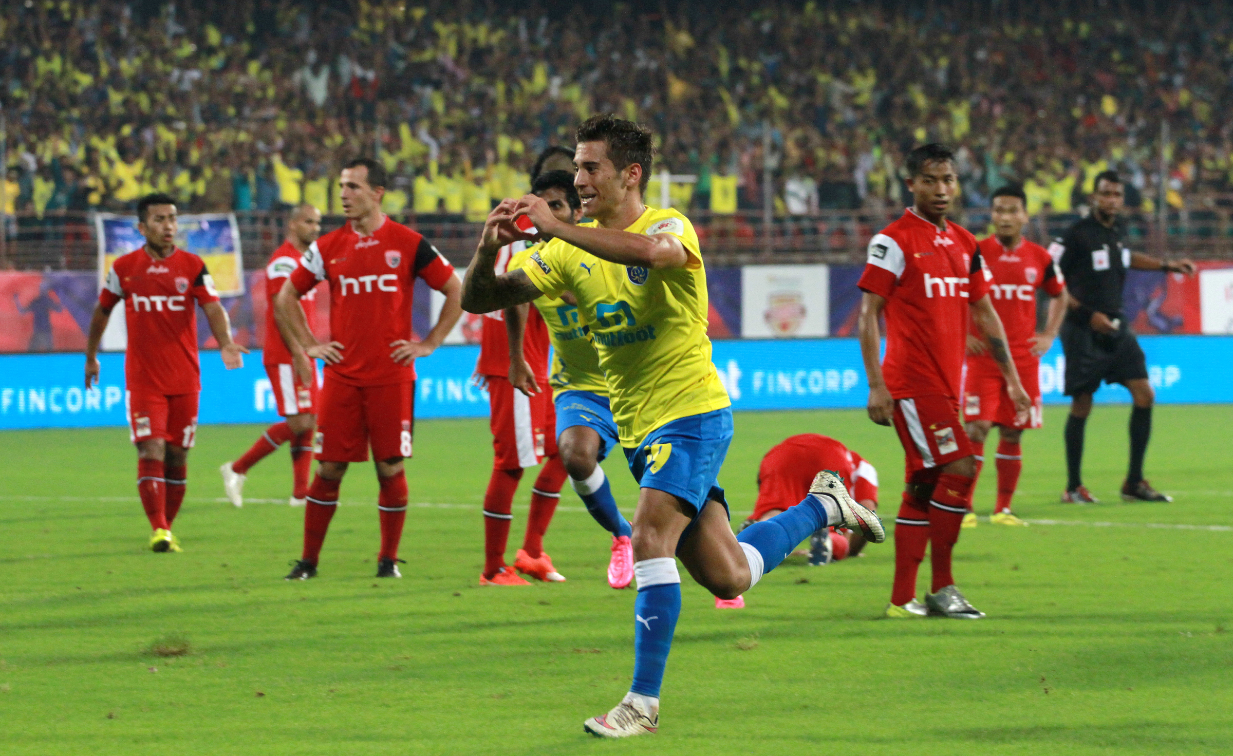 Josu Currias of Kerala Blasters FC celebrates a goal during match 4 of the Indian Super League (ISL) season 2  between Kerala Blasters FC and NorthEast United FC held at the Jawaharlal Nehru Stadium, Kochi, India on the 6th October 2015.

Photo by Vipin Pawar / ISL/ SPORTZPICS