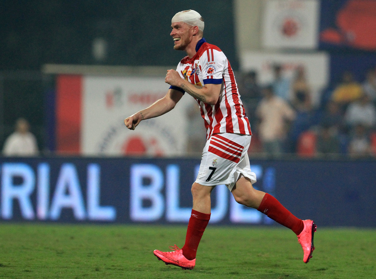 Iain Hume of Atletico de Kolkata celebrates a goal during match 27 of the Indian Super League (ISL) season 2  between Mumbai City FC and Atletico de Kolkata held at the D.Y. Patil Stadium, Navi Mumbai, India on the 1st November 2015.

Photo by Vipin Pawar / ISL/ SPORTZPICS