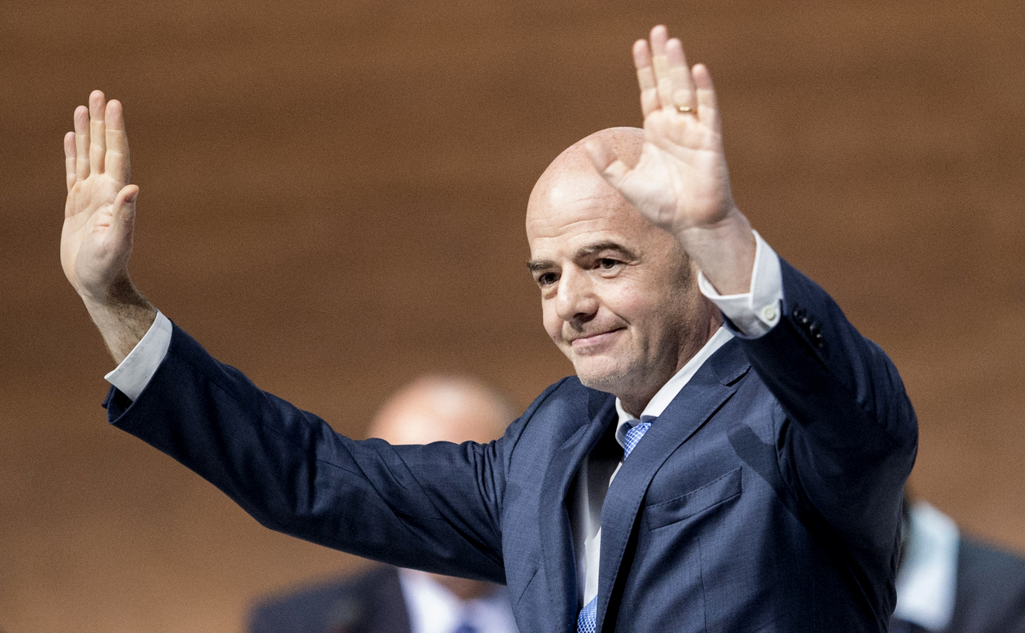 epa05182377 Swiss Gianni Infantino, new FIFA President, reacts after being elected as new FIFA President in the 2nd ballot, during the Extraordinary FIFA Congress 2016 held at the Hallenstadion in Zurich, Switzerland, 26 February 2016. The Extraordinary FIFA Congress is being held in order to vote on the proposals for amendments to the FIFA Statutes and choose the new FIFA President.  EPA/ENNIO LEANZA