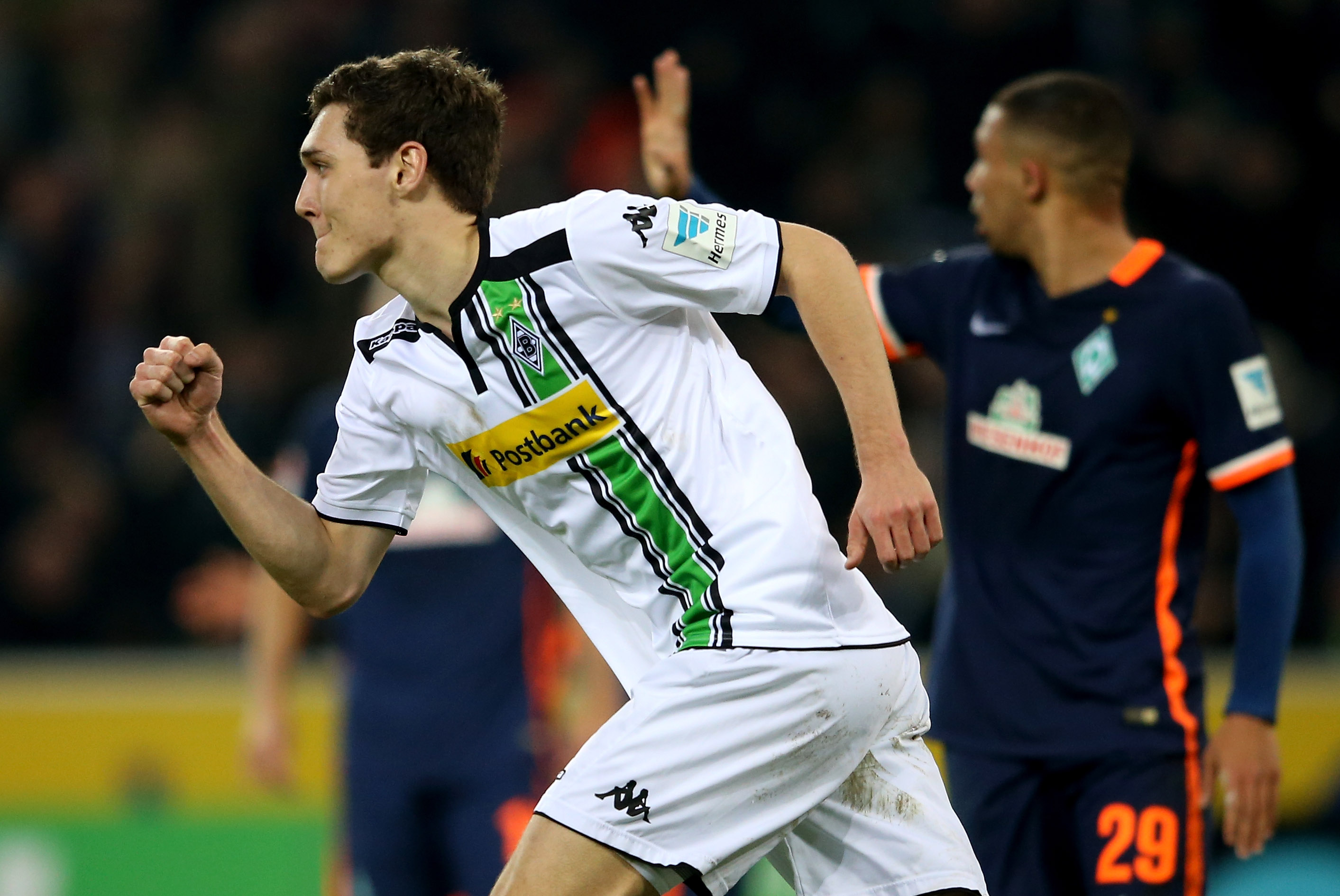 MOENCHENGLADBACH, GERMANY - FEBRUARY 05:  Andreas Christensen of Moenchengladbach celebrates with team mates after scoring his teams second goal during the Bundesliga match between Borussia Moenchengladbach and Werder Bremen at Borussia-Park on February 5, 2016 in Moenchengladbach, Germany.  (Photo by Lars Baron/Bongarts/Getty Images)