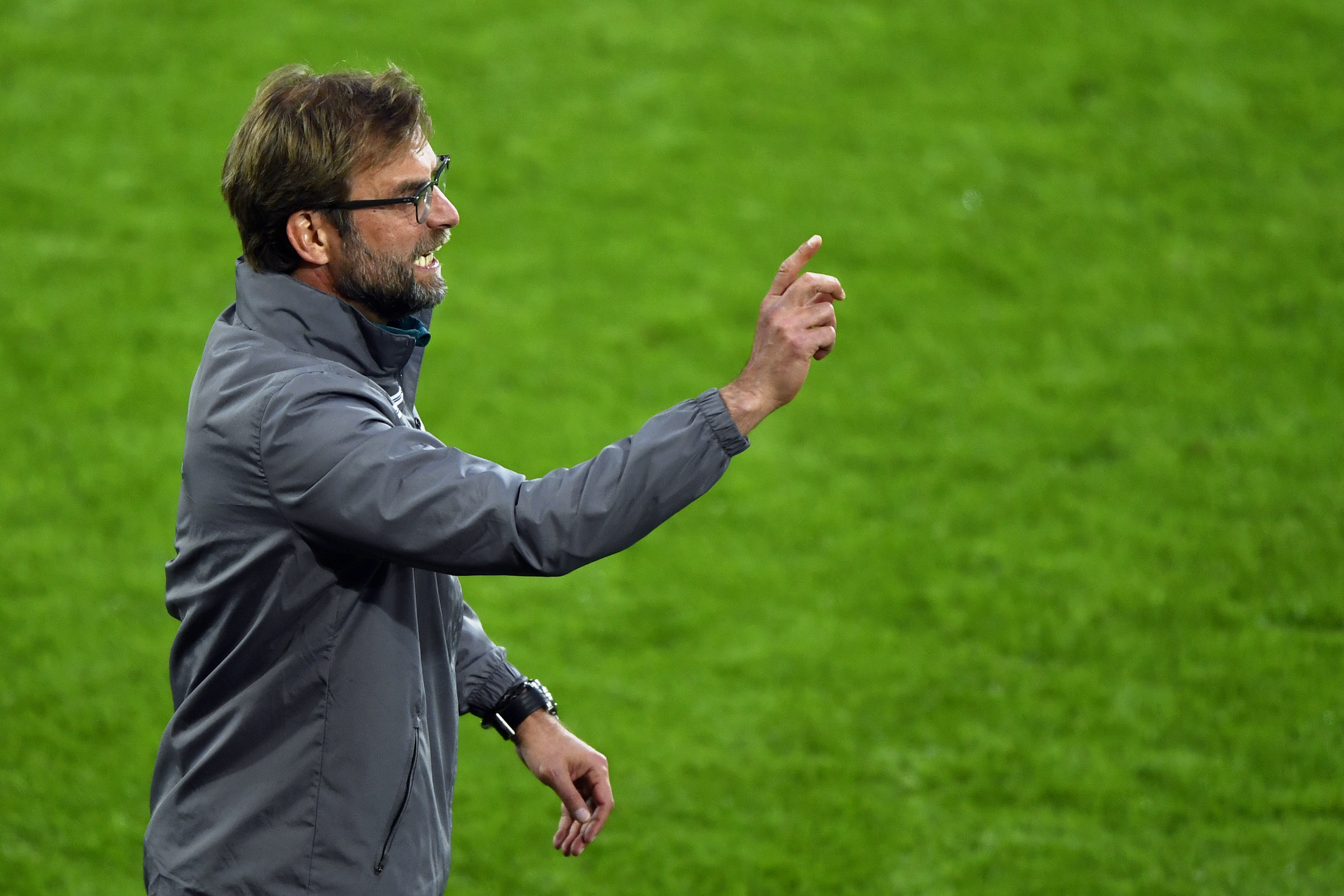 Liverpool's German head coach Jurgen Klopp  gestures during the UEFA Europa League final football match between Liverpool FC and Sevilla FC at the St Jakob-Park stadium in Basel, on May 18, 2016.   AFP PHOTO / FABRICE COFFRINI / AFP / FABRICE COFFRINI        (Photo credit should read FABRICE COFFRINI/AFP/Getty Images)