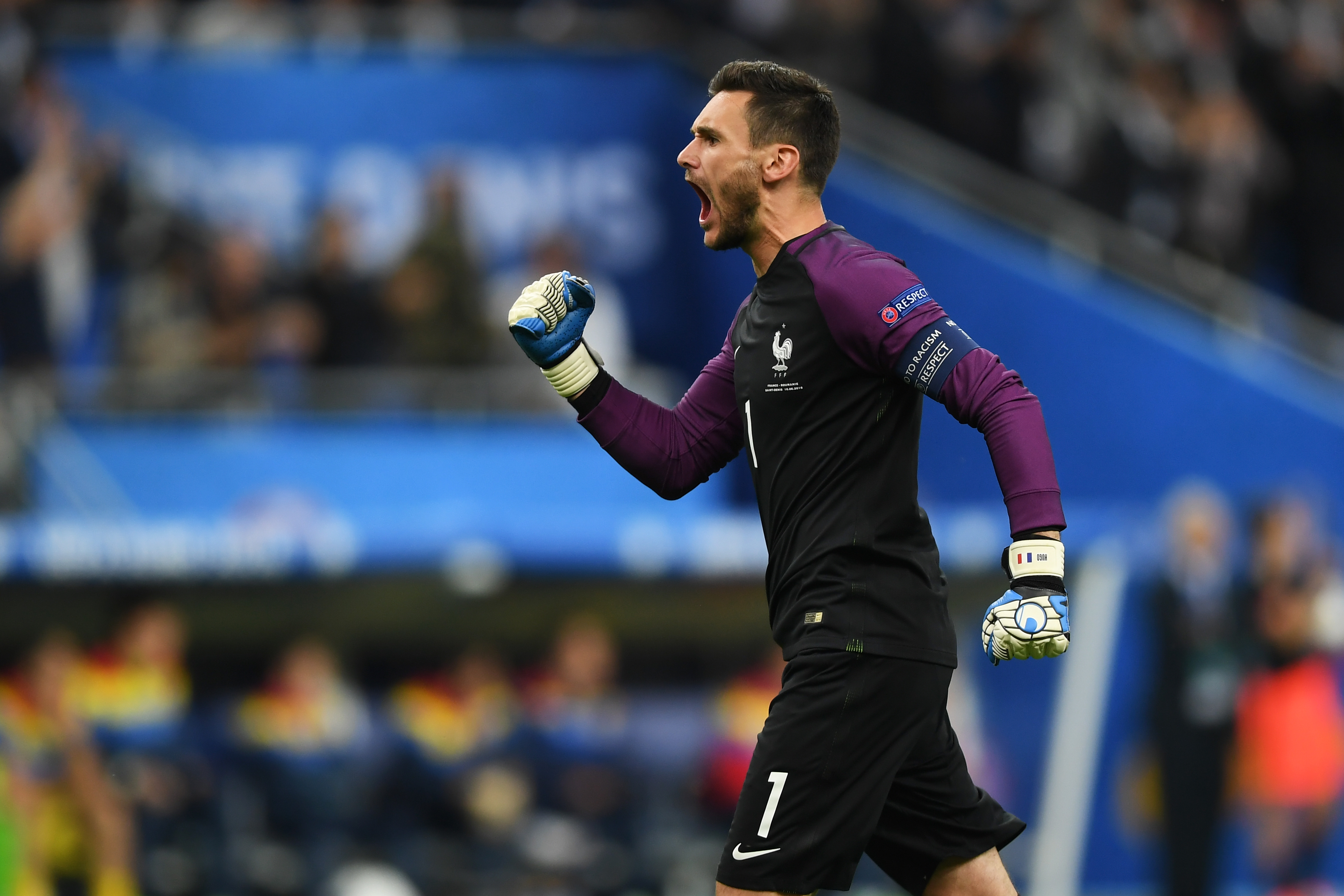 PARIS, FRANCE - JUNE 10:  Hugo Lloris of France celebrates his team's first goal during the UEFA Euro 2016 Group A match between France and Romania at Stade de France on June 10, 2016 in Paris, France.  (Photo by Shaun Botterill/Getty Images)