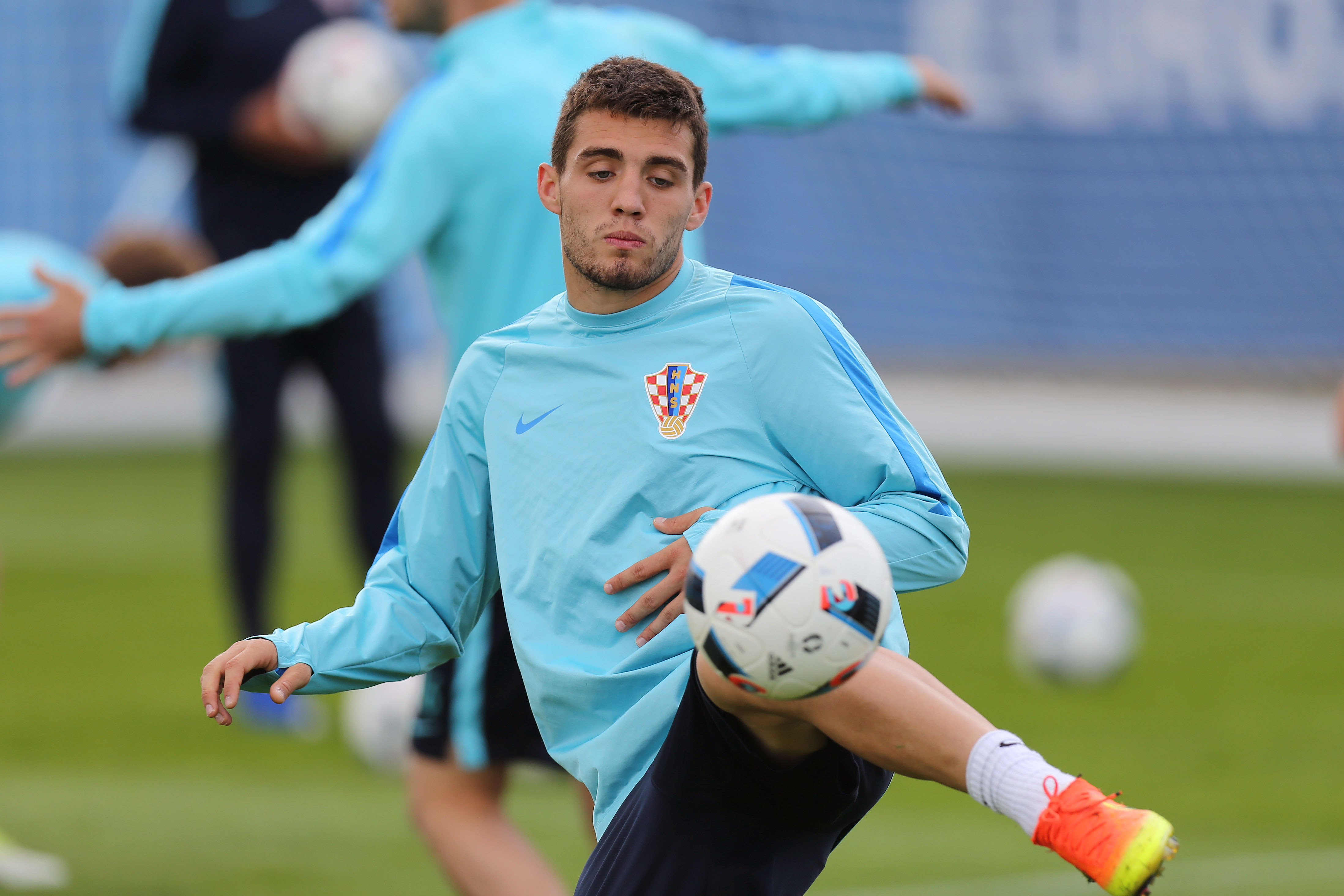 Croatia's midfielder Mateo Kovacic attends a training session in Deauville, northwestern France, on June 15, 2016, during the Euro 2016 football tournament.  / AFP / CHARLY TRIBALLEAU        (Photo credit should read CHARLY TRIBALLEAU/AFP/Getty Images)