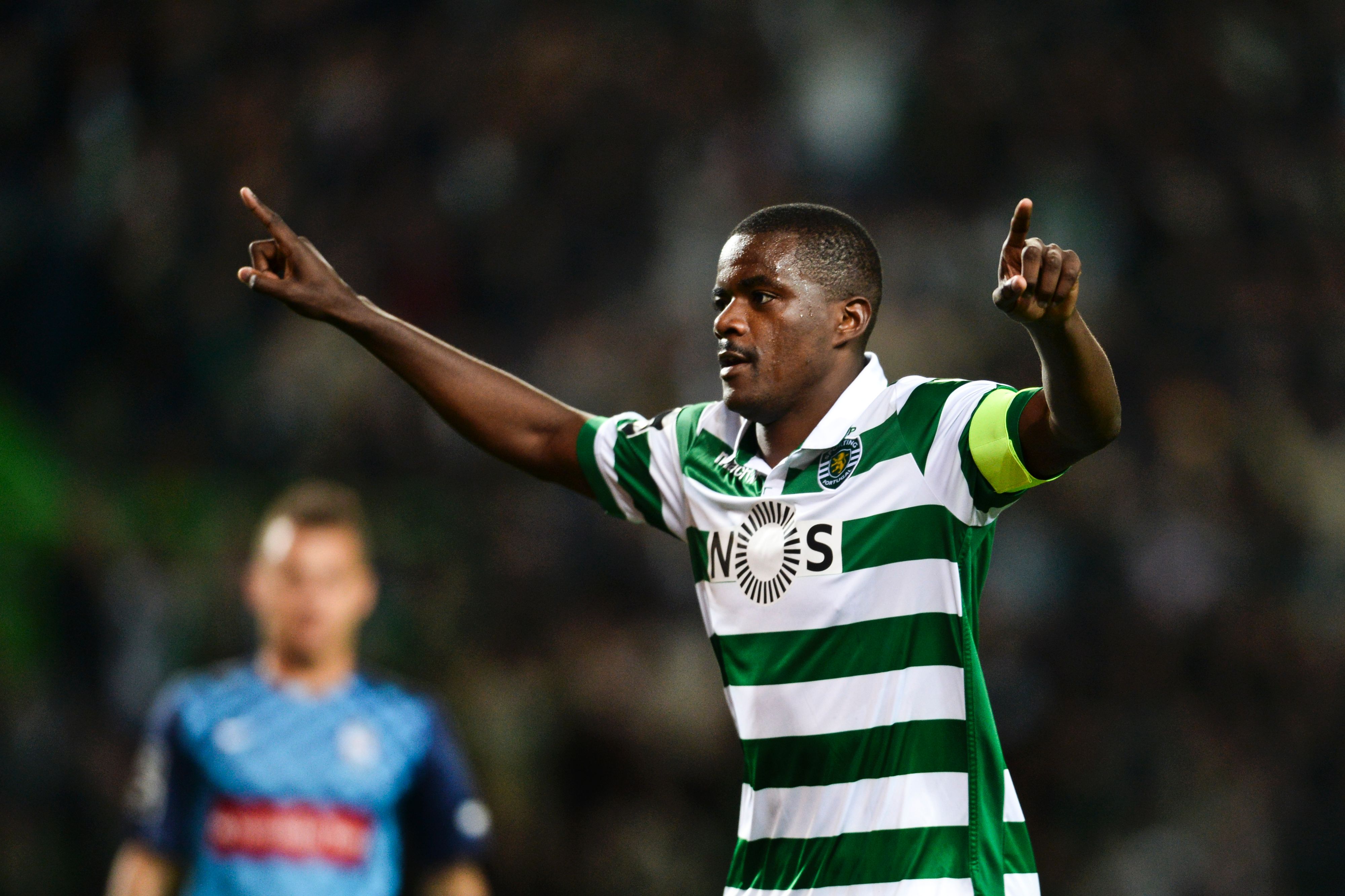 Sporting's midfielder William Carvalho celebrates after scoring during the Portuguese league football match Sporting CP vs CS Maritimo at the Jose Alvalade stadium in Lisbon on April 9, 2016. (Photo by Patricia de Melo Moreira/AFP/Getty Images)