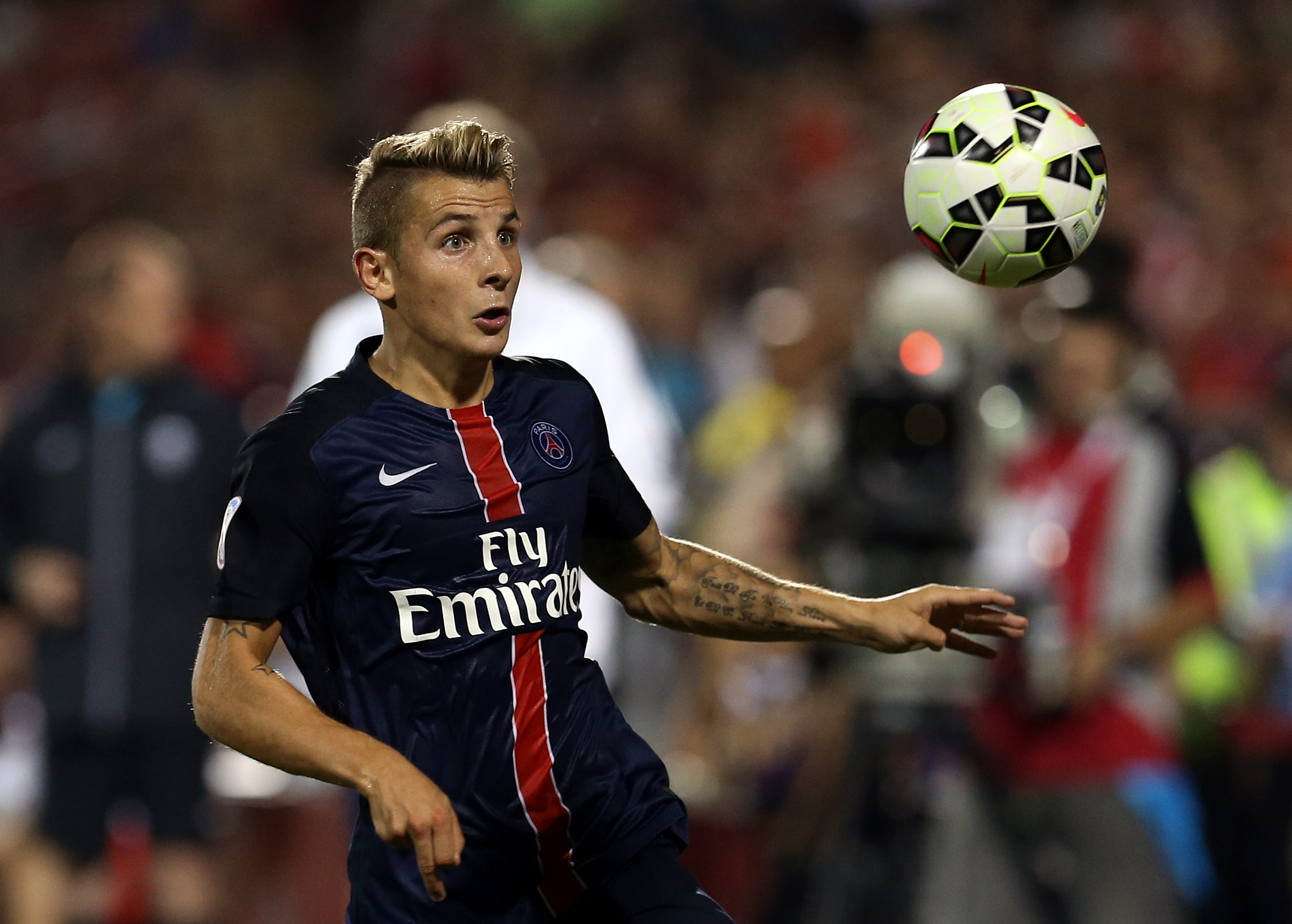 TORONTO, ON - JULY 18:  Lucas Digne #21 of Paris Saint-Germain in action during the 2015 International Champions Cup match against Benfica at BMO Field on July 18, 2015 in Toronto, Ontario, Canada.  (Photo by Vaughn Ridley/Getty Images)