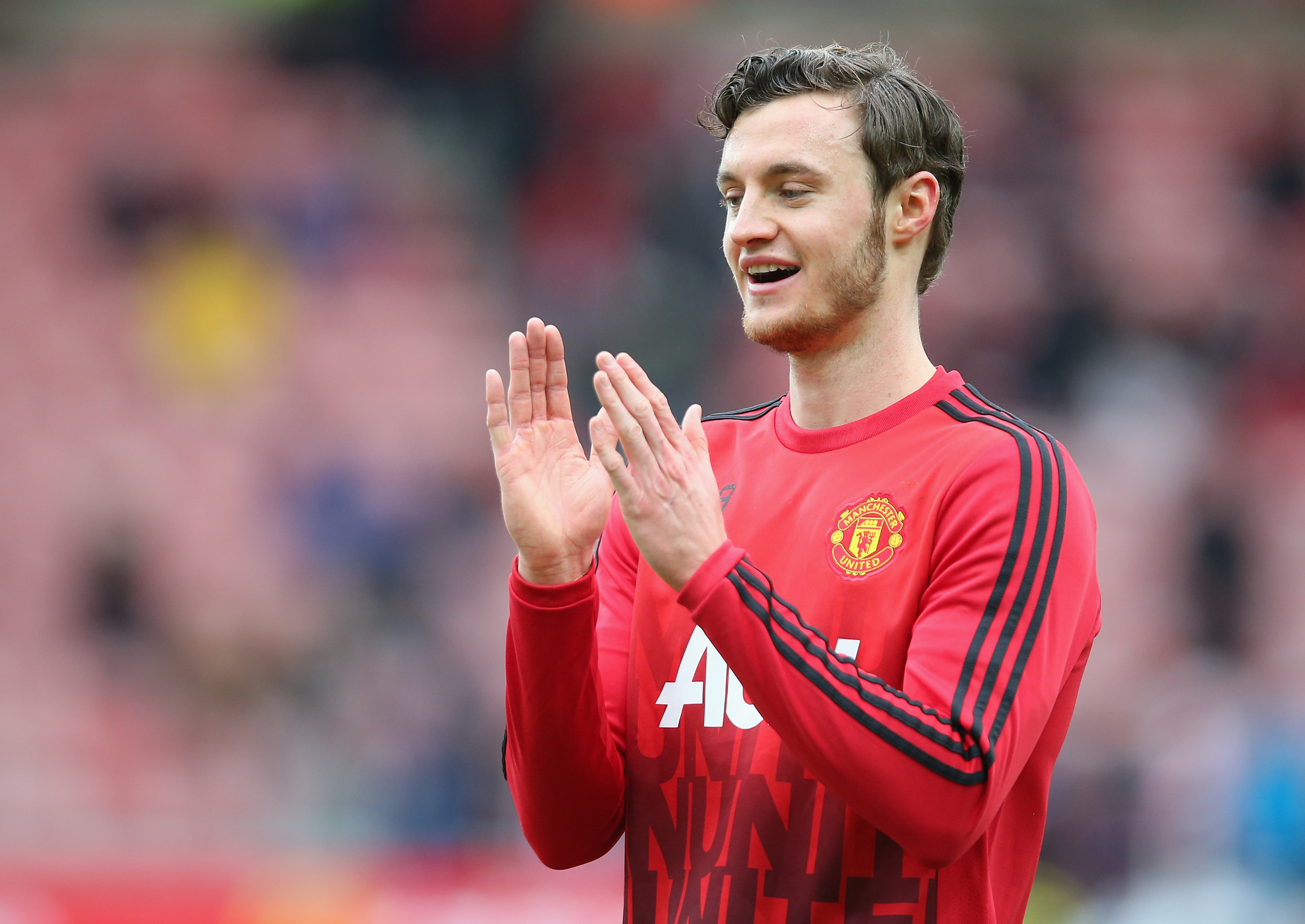 SUNDERLAND, ENGLAND - FEBRUARY 13: Will Keane of Manchester United is seen during the warm up prior to the Barclays Premier League match between Sunderland and Manchester United at the Stadium of Light on February 13, 2016 in Sunderland, England.  (Photo by Ian MacNicol/Getty Images)