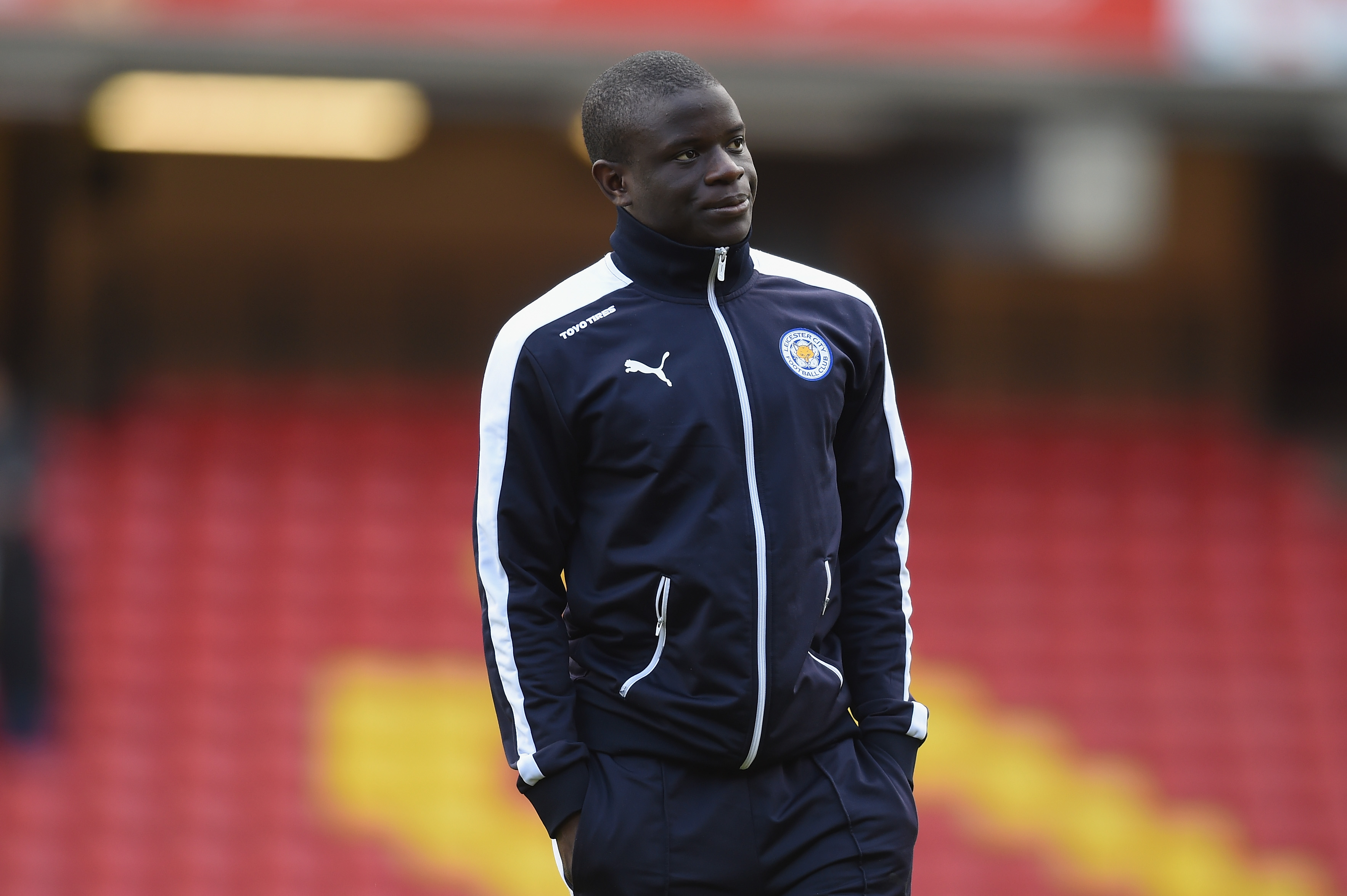 WATFORD, ENGLAND - MARCH 05:  Ngolo Kante of Leicester City looks on prior to the Barclays Premier League match between Watford and Leicester City at Vicarage Road on March 5, 2016 in Watford, England.  (Photo by Michael Regan/Getty Images)