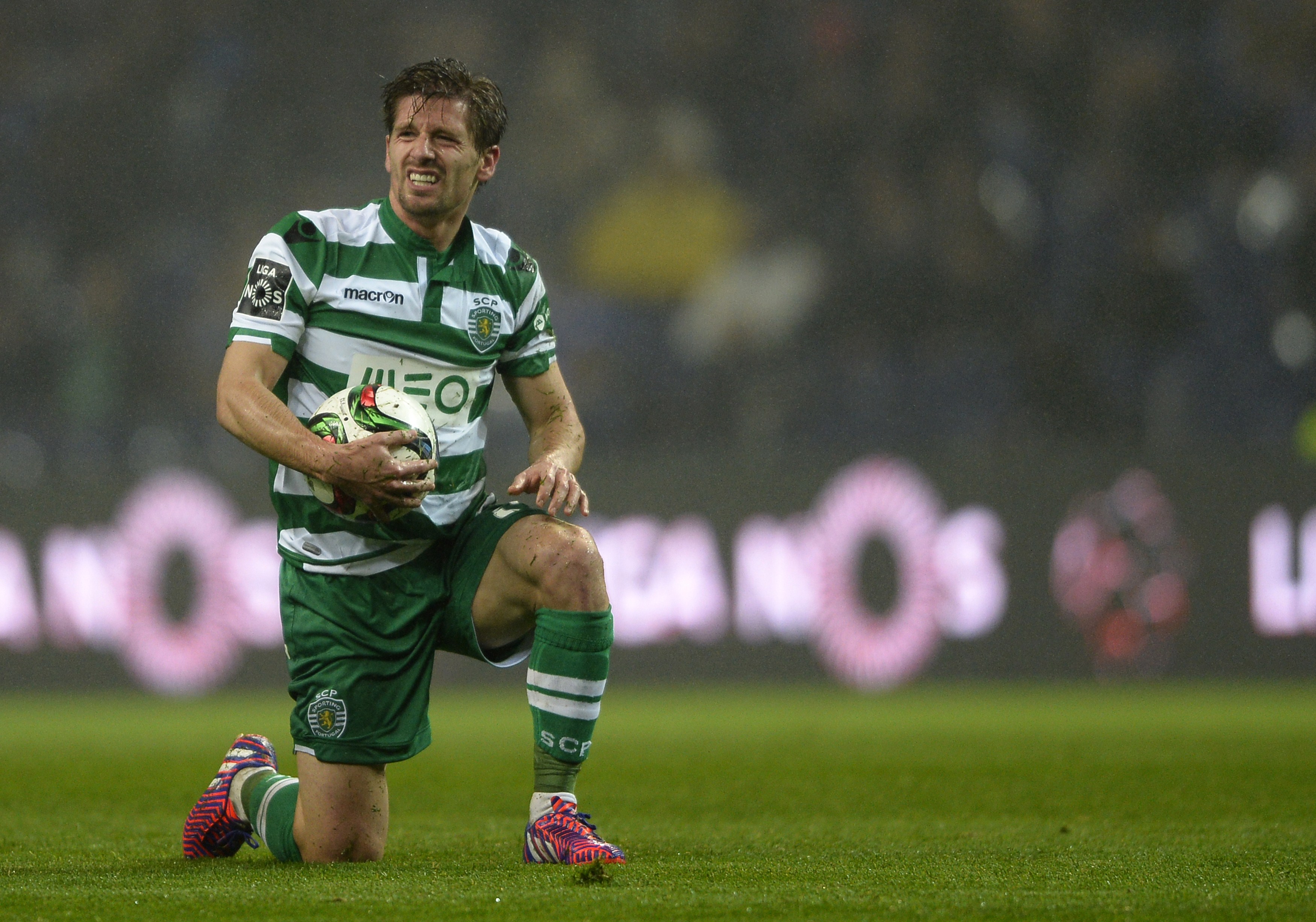 Sporting's midfielder Adrien Silva reacts during the Portuguese league football match FC Porto vs Sporting CP at the Dragao stadium in Porto on March 1, 2015. Porto won the match 3-0. AFP PHOTO/ MIGUEL RIOPA        (Photo credit should read MIGUEL RIOPA/AFP/Getty Images)