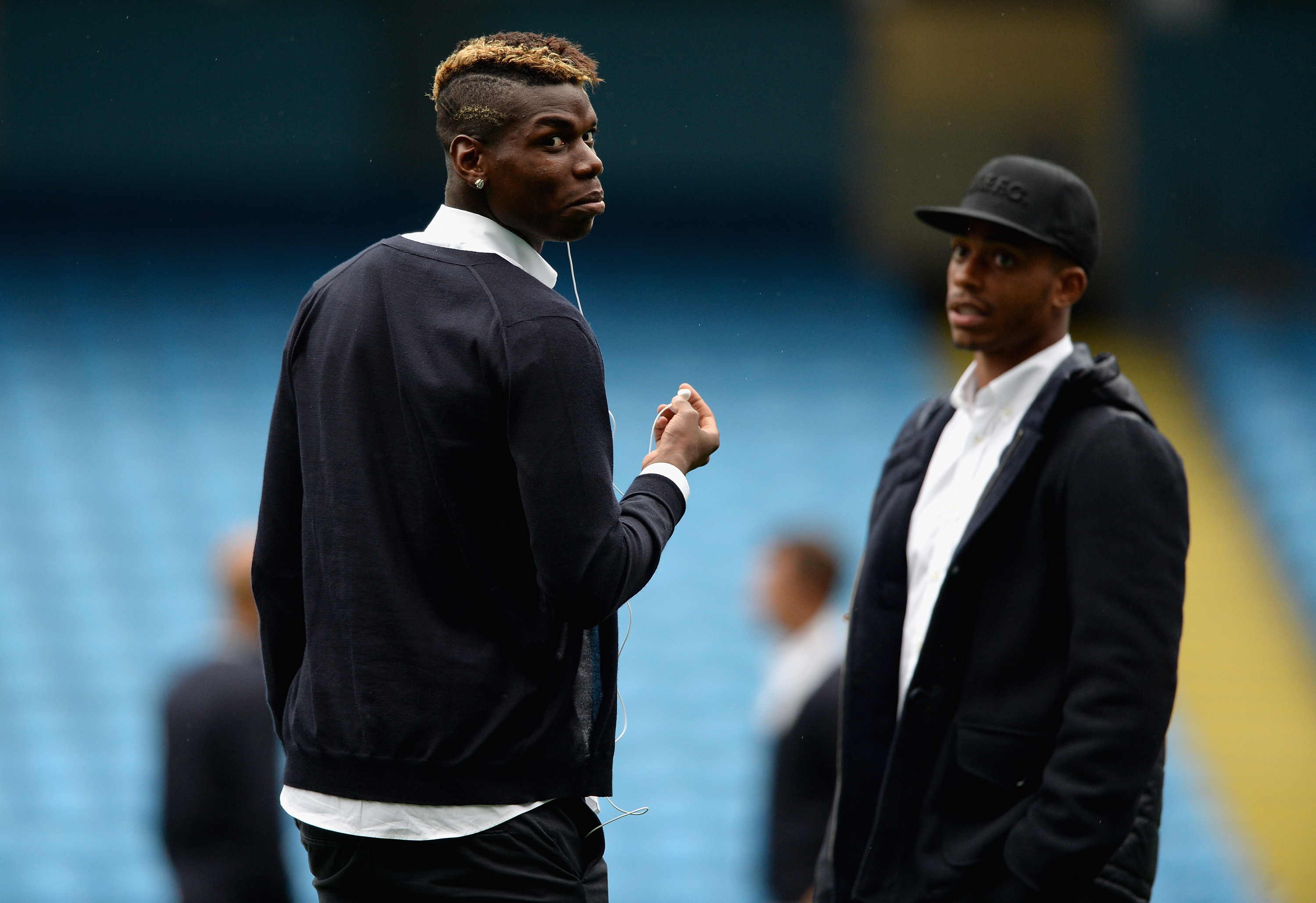 MANCHESTER, ENGLAND - SEPTEMBER 14:  Paul Pogba and Mario Lemina of Juventus during a walkaround the Etihad Stadium on September 14, 2015 in Manchester, United Kingdom.  (Photo by Gareth Copley/Getty Images)