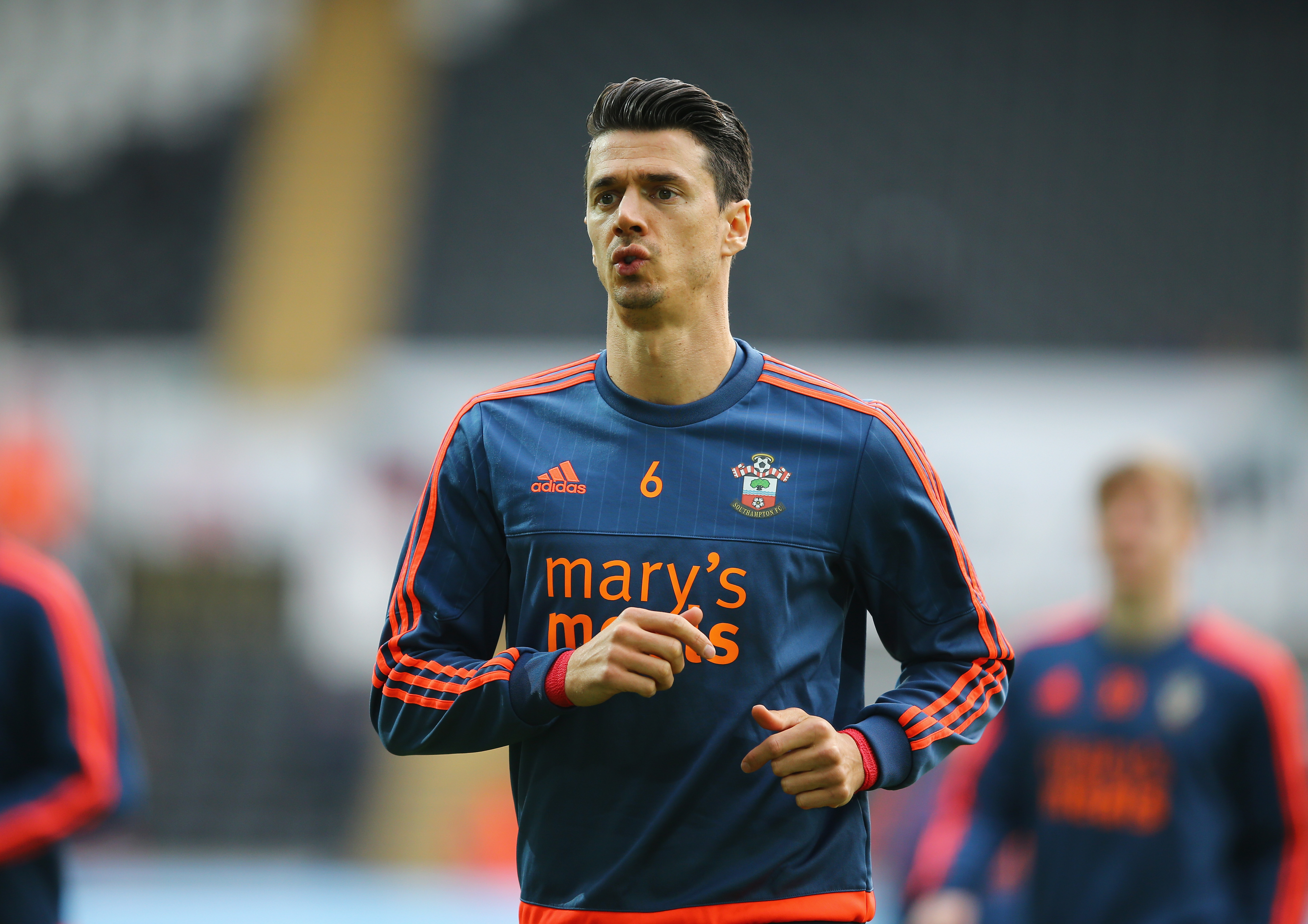 SWANSEA, WALES - FEBRUARY 13: Jose Fonte of Southampton warms up prior to the Barclays Premier League match between Swansea City and Southampton at Liberty Stadium on February 13, 2016 in Swansea, Wales.  (Photo by Richard Heathcote/Getty Images)