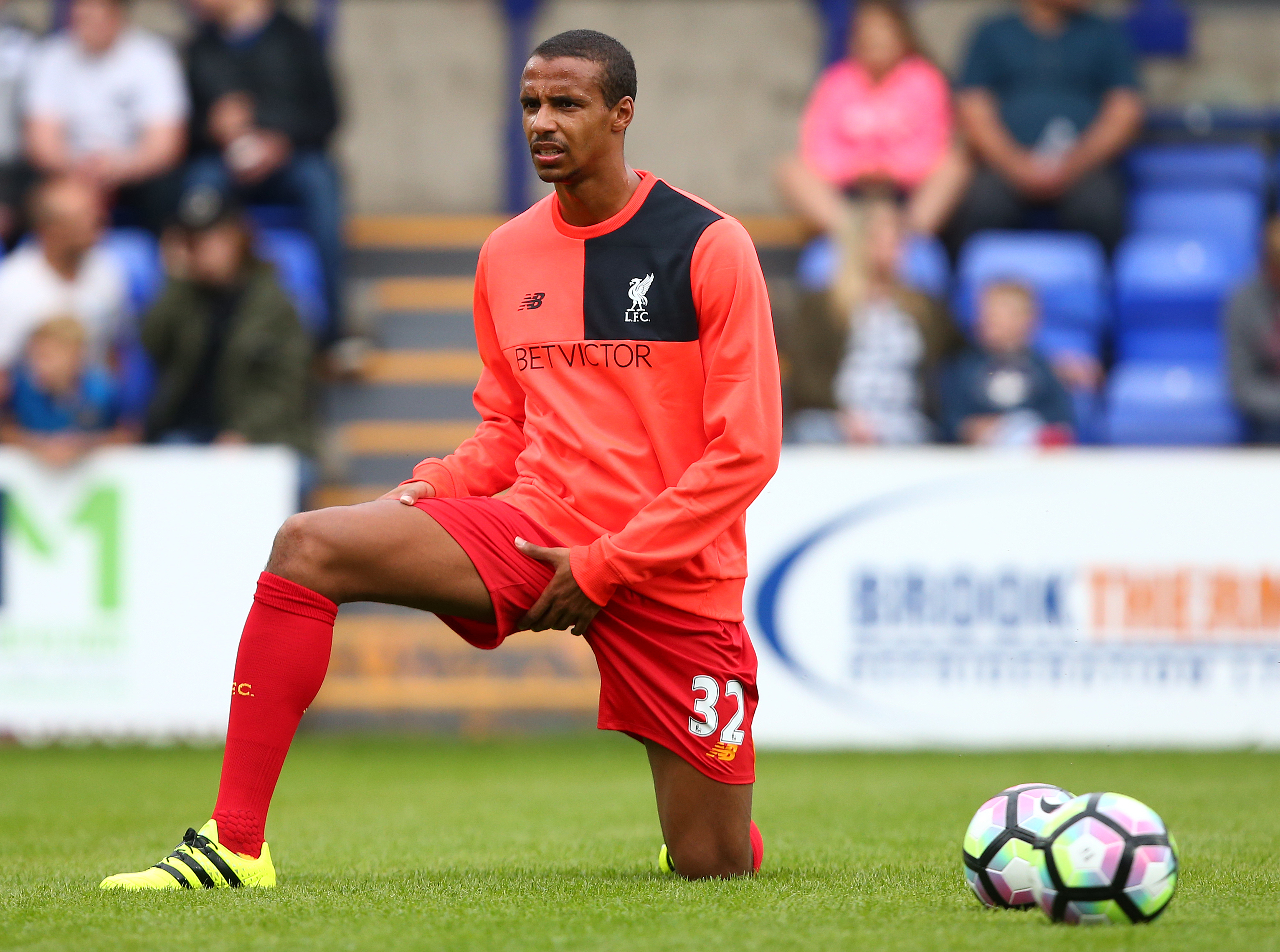 BIRKENHEAD, ENGLAND - JULY 08: Joel Matip of Liverpool warms up during the Pre-Season Friendly match between Tranmere Rovers and Liverpool at Prenton Park on July 8, 2016 in Birkenhead, England. (Photo by Dave Thompson/Getty Images)