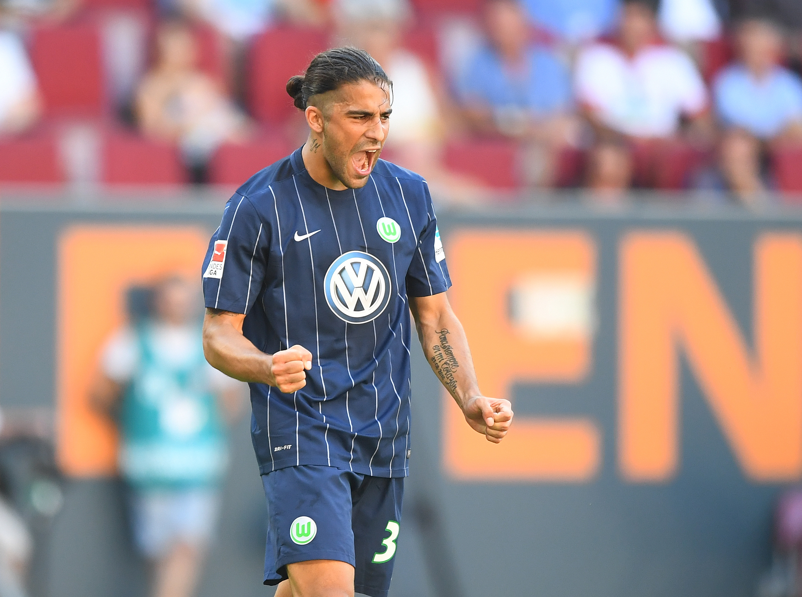 AUGSBURG, GERMANY - AUGUST 27:  Ricardo Rodriguez of VfL Wolfsburg celebrates his team's second goal during the Bundesliga match between FC Augsburg and VfL Wolfsburg at WWK Arena on August 27, 2016 in Augsburg, Germany.  (Photo by Lennart Preiss/Bongarts/Getty Images)