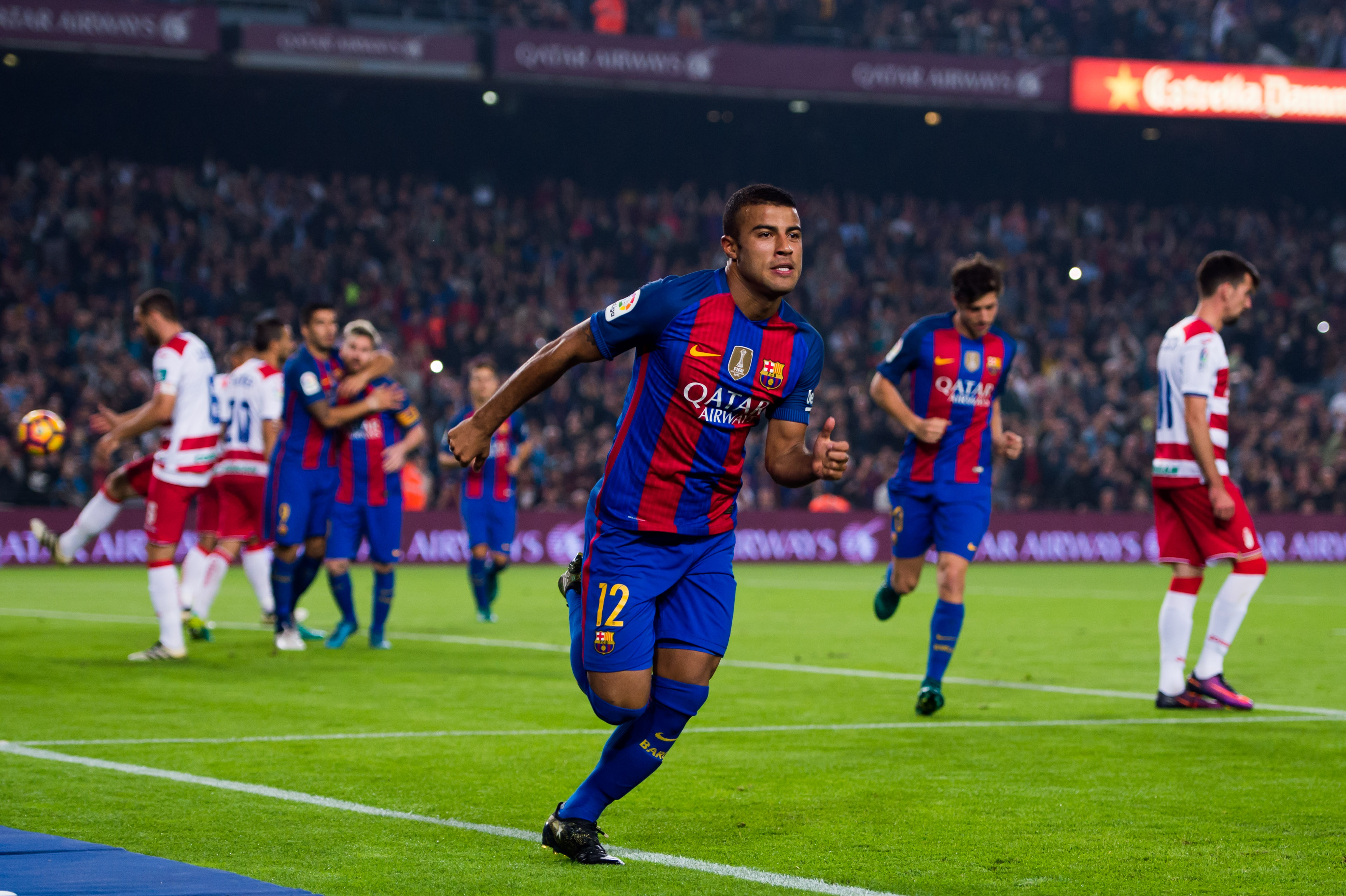 BARCELONA, SPAIN - OCTOBER 29:  Rafinha of FC Barcelona celebrates after scoring the opening goal during the La Liga match between FC Barcelona and Granada CF at Camp Nou stadium on October 29, 2016 in Barcelona, Spain.  (Photo by Alex Caparros/Getty Images)