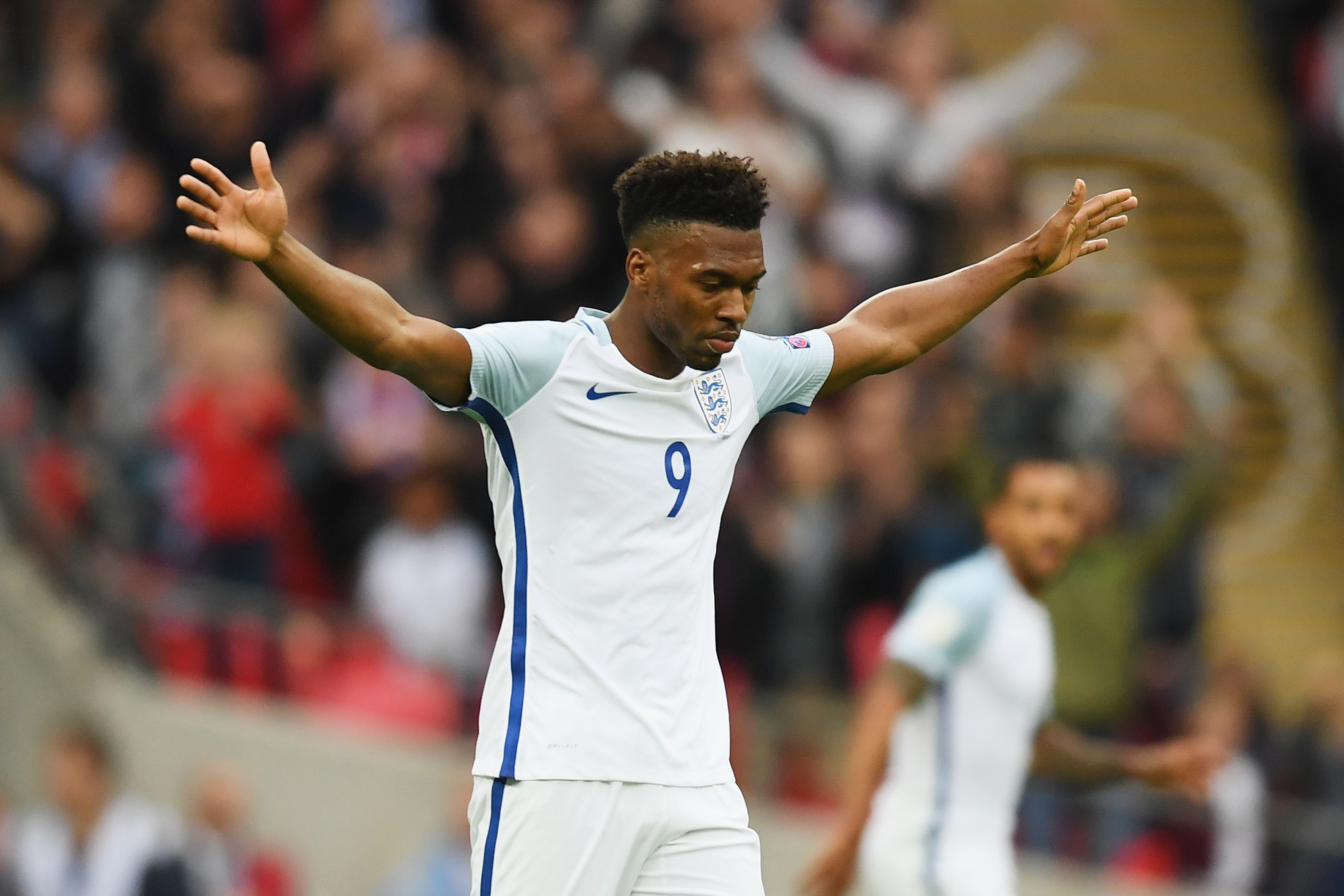 LONDON, ENGLAND - OCTOBER 08:  Daniel Sturridge of England celebrates  after scoring the opening goal of the game during the FIFA 2018 World Cup Qualifier Group F match between England and Malta at Wembley Stadium on October 8, 2016 in London, England.  (Photo by Laurence Griffiths/Getty Images)