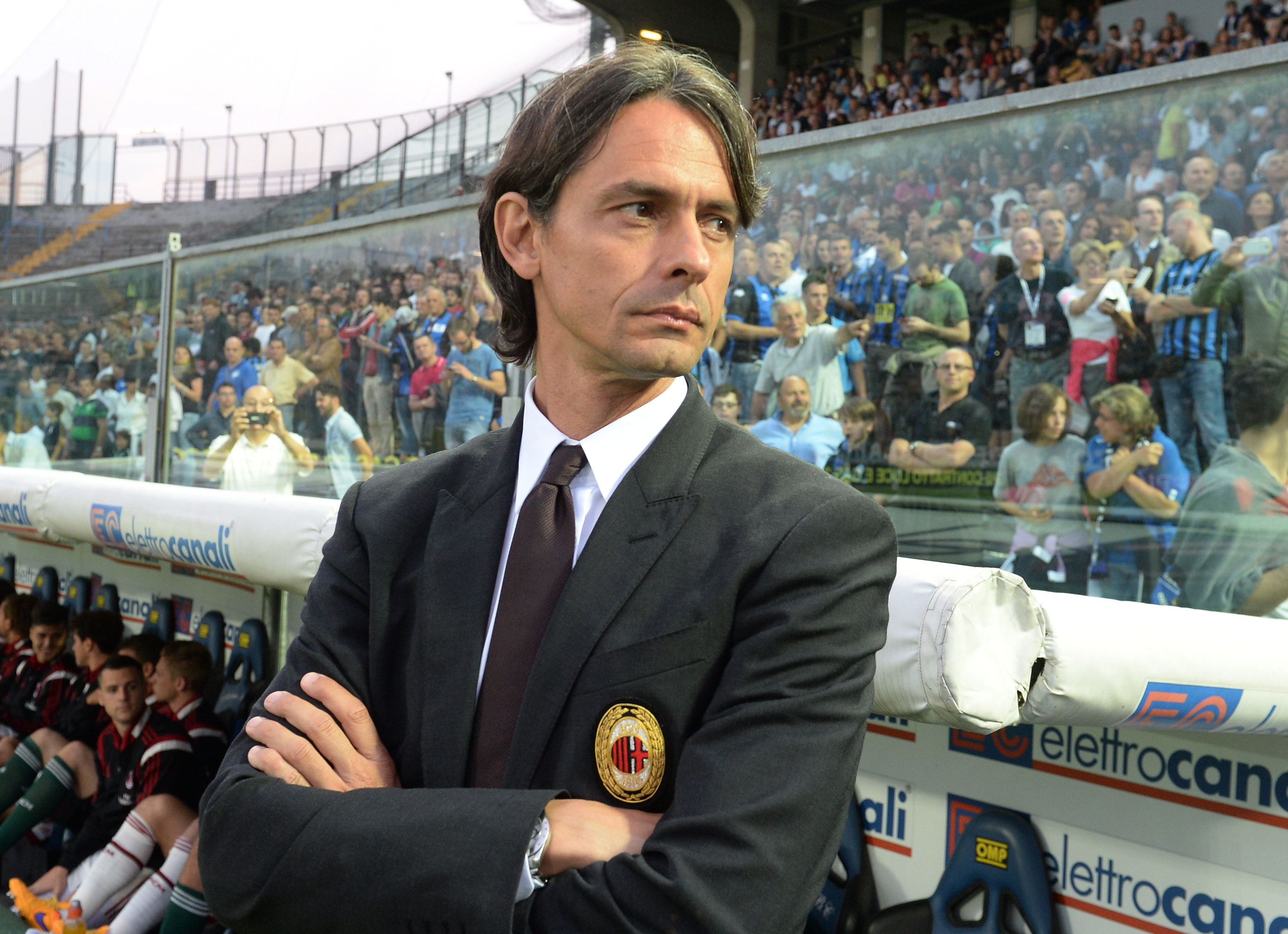 BERGAMO, ITALY - MAY 30: Head coach of AC Milan Filippo Inzaghi looks on during the Serie A match between Atalanta BC and AC Milan at Stadio Atleti Azzurri d'Italia on May 30, 2015 in Bergamo, Italy. (Photo by Dino Panato/Getty Images)