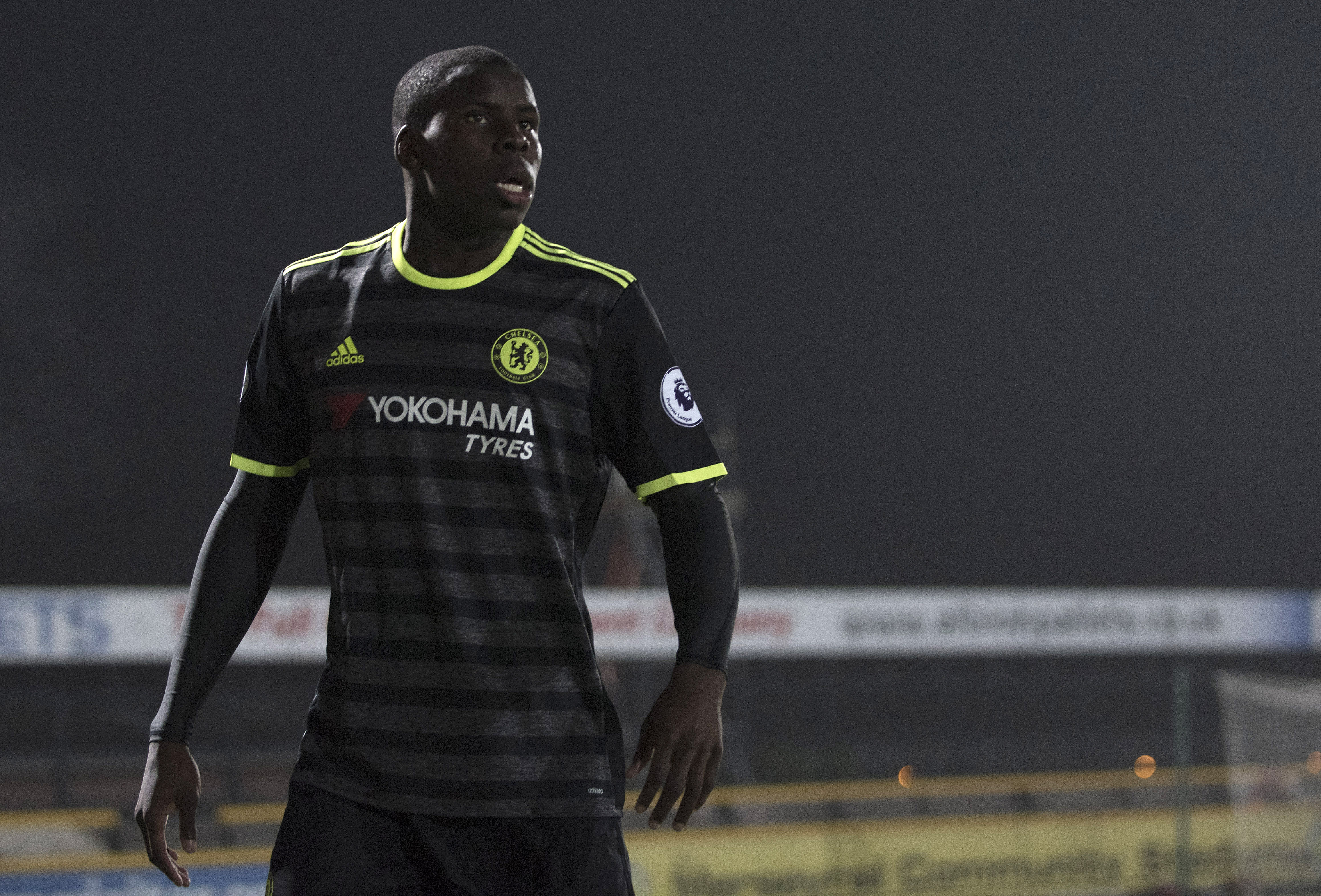 SOUTHPORT, ENGLAND- October 31: Kurt Zouma of Chelsea looks on during the Premier League 2 match between Everton U21s and Chelsea U21s at Haig Avenue Stadium on October 31, 2016 in Southport, England. (Photo by Nathan Stirk/Getty Images)