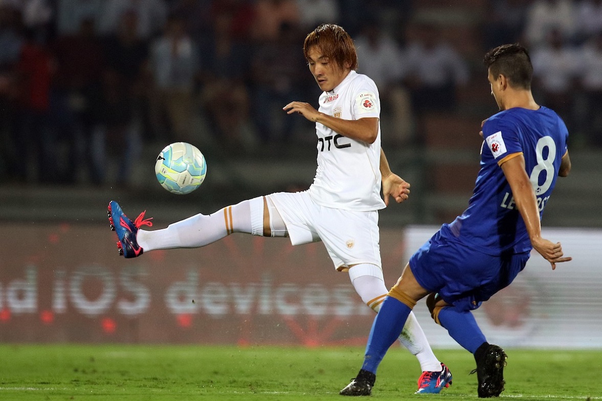Katsumi Yusa of NorthEast United FC in action during match 31 of the Indian Super League (ISL) season 3 between NorthEast United FC and Mumbai City FC held at the Indira Gandhi Athletic Stadium in Guwahati, India on the 5th November 2016.

Photo by Rahul Goyal / ISL / SPORTZPICS