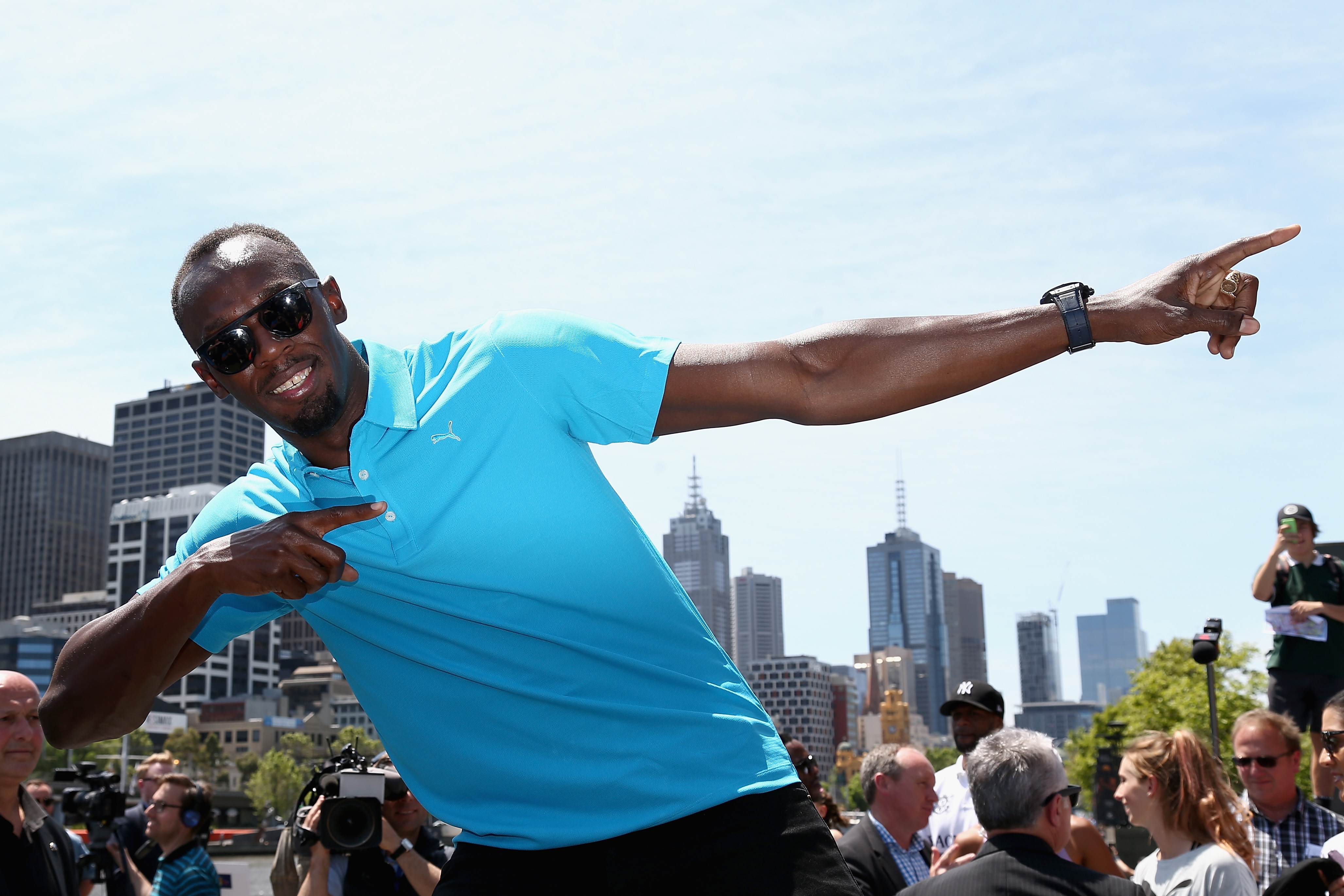 MELBOURNE, AUSTRALIA - NOVEMBER 04:  Usain Bolt poses during the launch of Nitro Athletics on November 4, 2016 in Melbourne, Australia.  (Photo by Robert Prezioso/Getty Images)