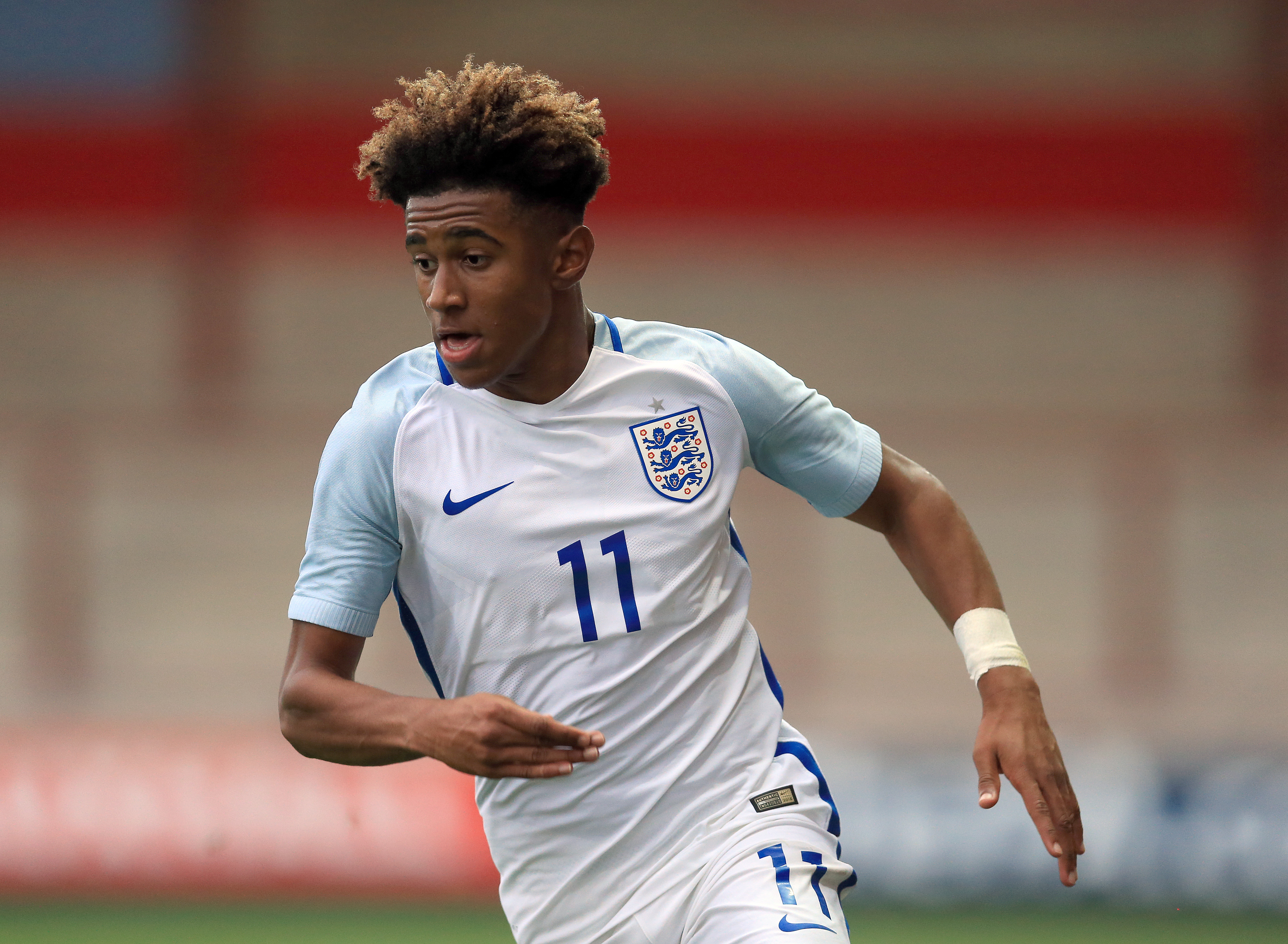 FLEETWOOD, ENGLAND - SEPTEMBER 01:  Reiss Nelson of England U18 during the international friendly match between England U18 and Italy U18 at Highbury Stadium on September 1, 2016 in Fleetwood, United Kingdom. (Photo by Clint Hughes/Getty Images)