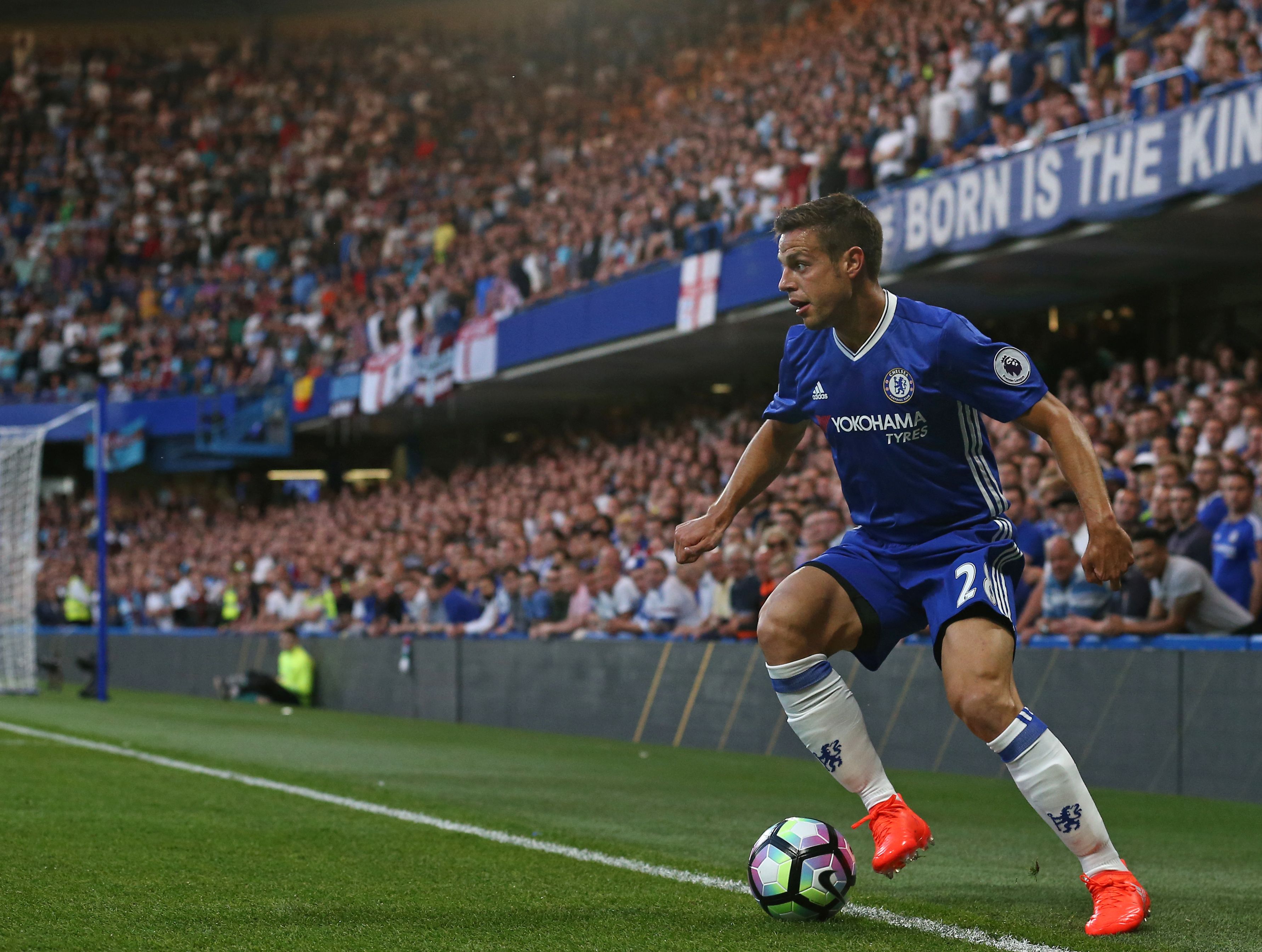 Chelsea's Spanish defender Cesar Azpilicueta controls the ball during the English Premier League football match between Chelsea and West Ham United at Stamford Bridge in London on August 15, 2016. / AFP / Justin TALLIS / RESTRICTED TO EDITORIAL USE. No use with unauthorized audio, video, data, fixture lists, club/league logos or 'live' services. Online in-match use limited to 75 images, no video emulation. No use in betting, games or single club/league/player publications.  /         (Photo credit should read JUSTIN TALLIS/AFP/Getty Images)