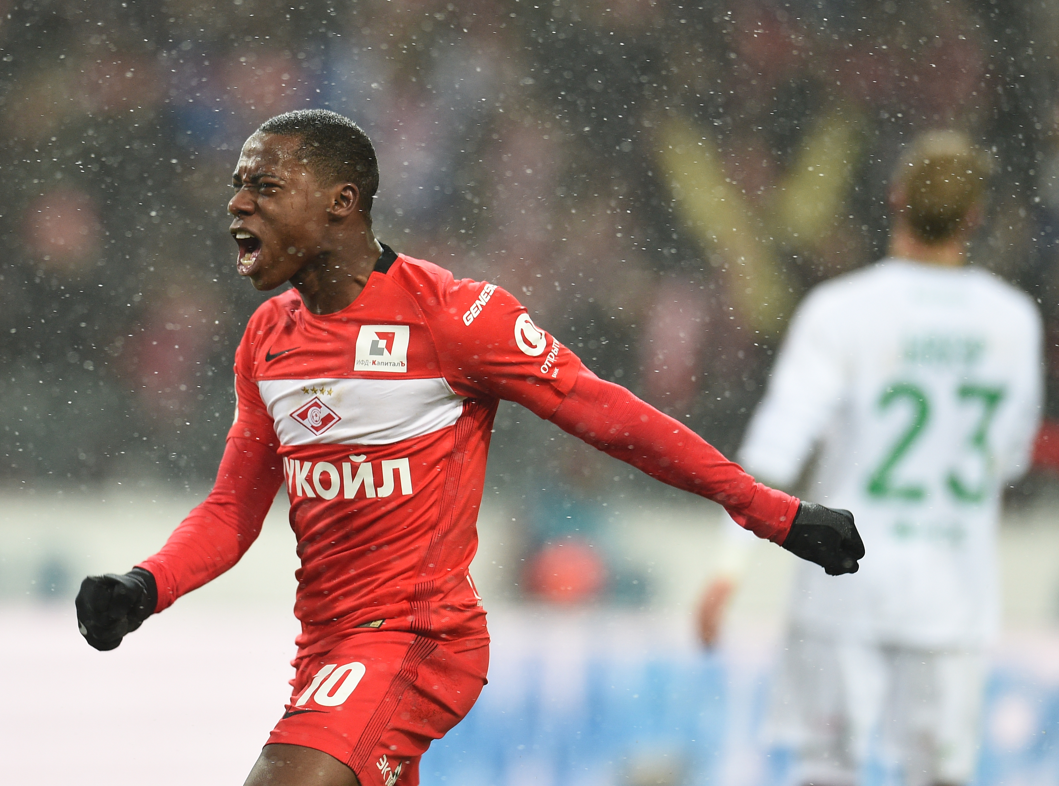 MOSCOW, RUSSIA - DECEMBER 05: Quincy Promes of FC Spartak Moscow celebrates after scoring a goal during the Russian Premier League match between FC Spartak Moscow v FC Rubin Kazan at Otkrytie Arena Stadium on December 05, 2016 in Moscow, Russia. (Photo by Epsilon/Getty Images)