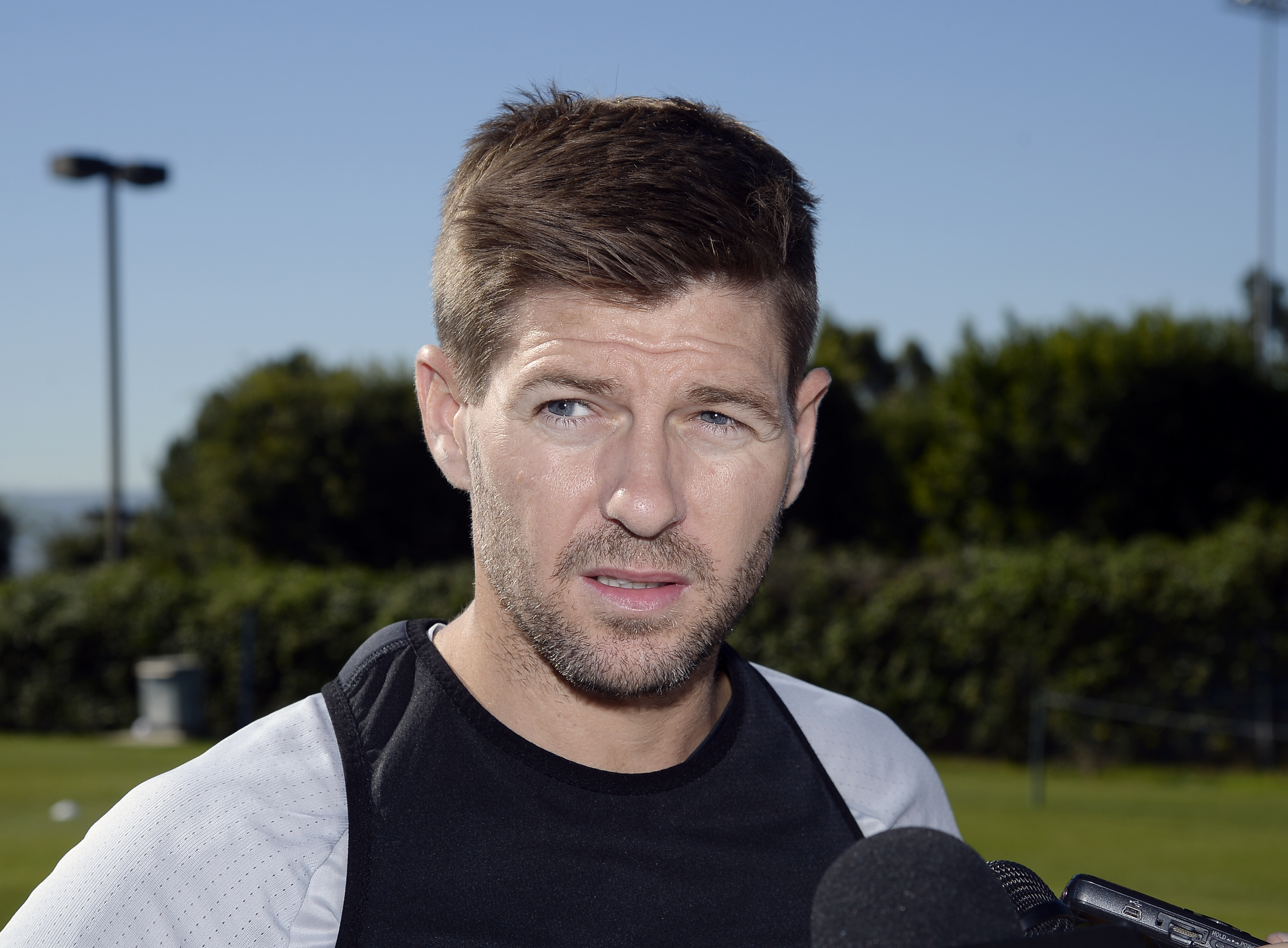 CARSON, CA - FEBRUARY 5: Steven Gerrard #8 of the Los Angeles Galaxy speaks after a training session at StubHub Center February 5, 2016, in Carson, California. (Photo by Kevork Djansezian/Getty Images)