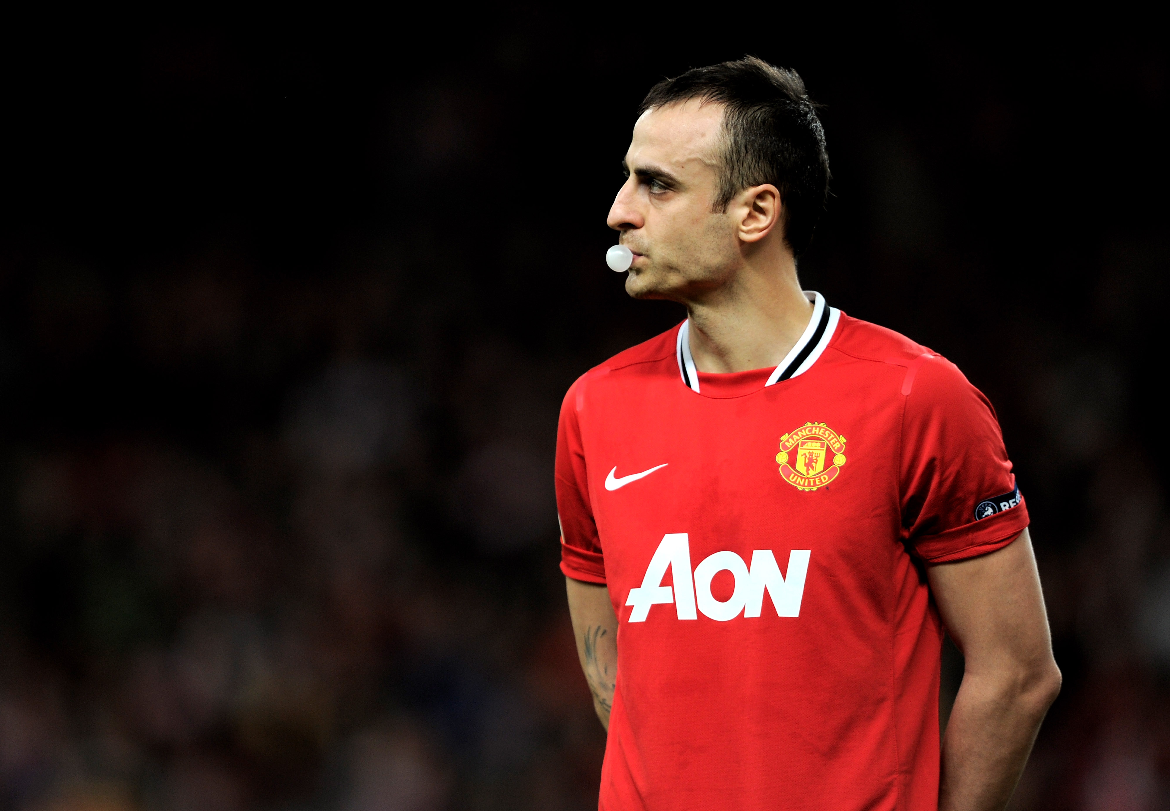 MANCHESTER, ENGLAND - FEBRUARY 23:  Dimitar Berbatov of Manchester United looks on prior to the UEFA Europa League Round of 32 second leg match between Manchester United and AFC Ajax at Old Trafford on February 23, 2012 in Manchester, England.  (Photo by Michael Regan/Getty Images)