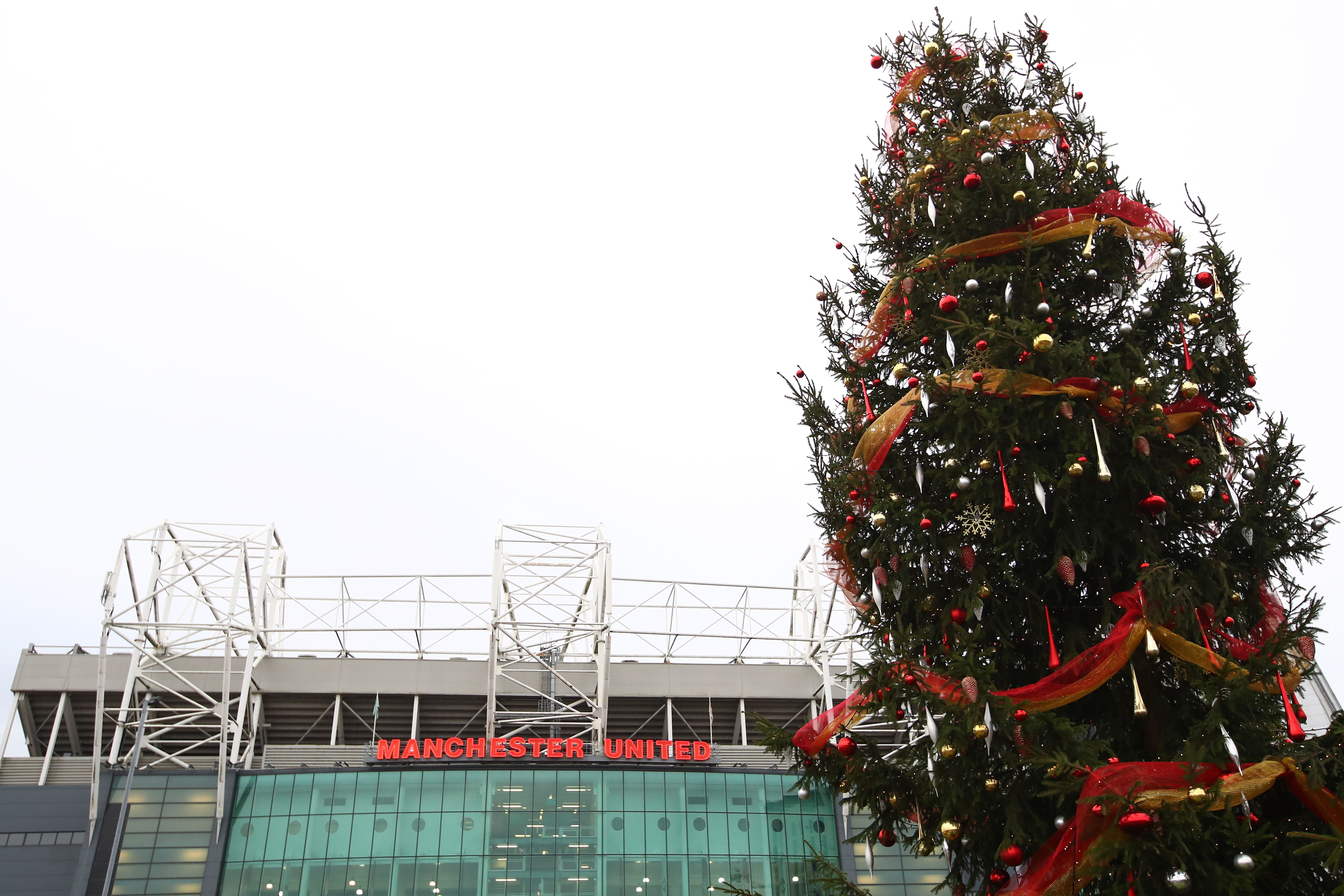 MANCHESTER, ENGLAND - DECEMBER 11:  A Christmas tree is seen outside the stadium prior to the Premier League match between Manchester United and Tottenham Hotspur at Old Trafford on December 11, 2016 in Manchester, England.  (Photo by Clive Brunskill/Getty Images)