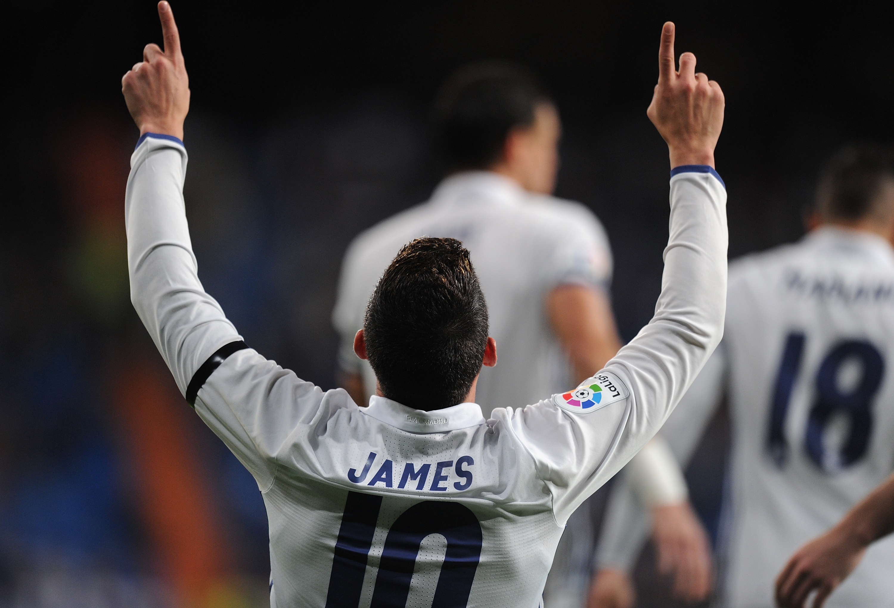 MADRID, SPAIN - NOVEMBER 30:  James Rodriguez of Real Madrid celebrates after scorinf Real's 2nd goal during the Copa del Rey last of 32 match between Real Madrid and Cultural Leonesa at estadio Santiago Bernabeu on November 30, 2016 in Madrid, Spain.  (Photo by Denis Doyle/Getty Images)