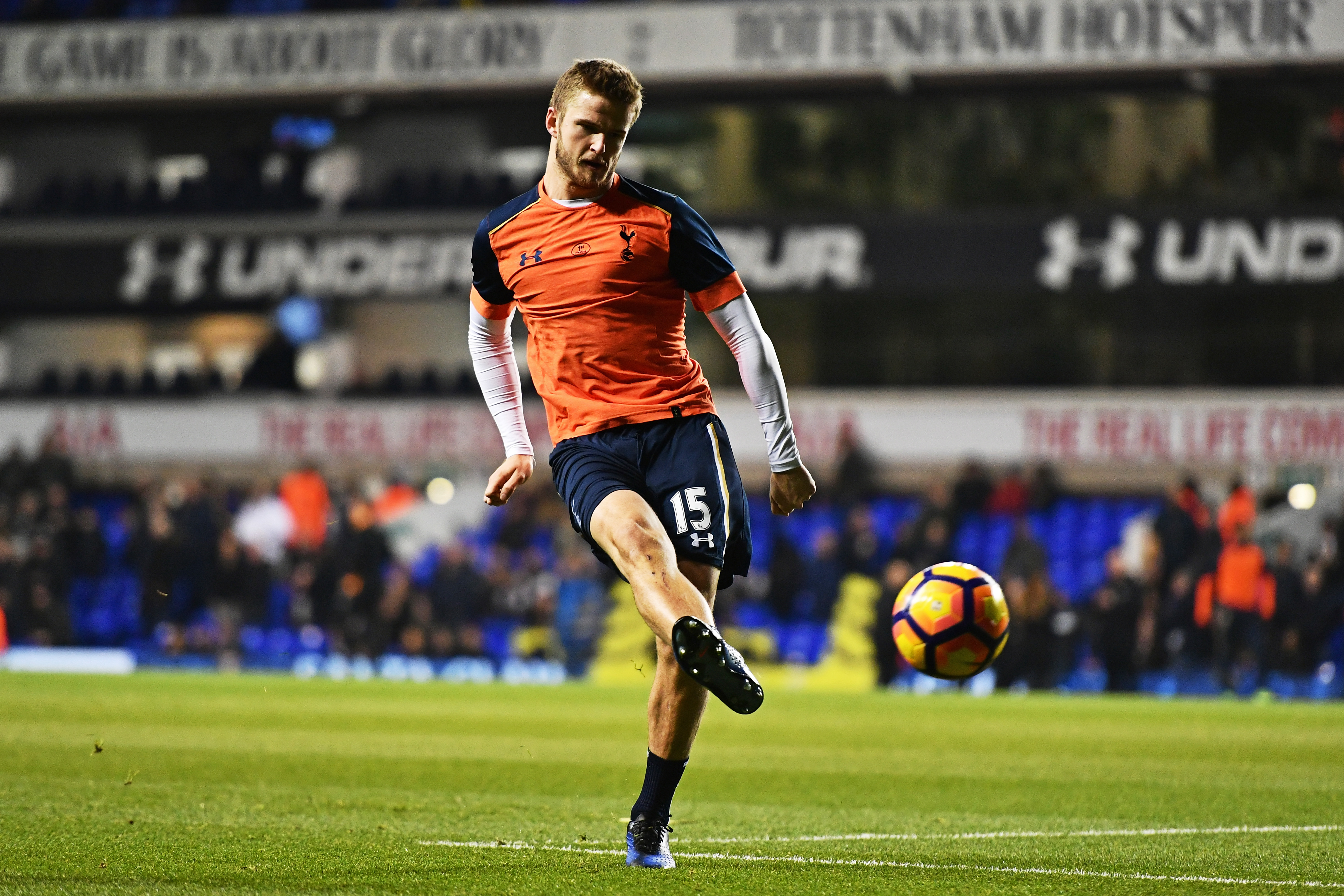 LONDON, ENGLAND - DECEMBER 14: Eric Dier of Tottenham Hotspur shoots during the warm up prior to kick off during the Premier League match between Tottenham Hotspur and Hull City at White Hart Lane on December 14, 2016 in London, England.  (Photo by Dan Mullan/Getty Images)