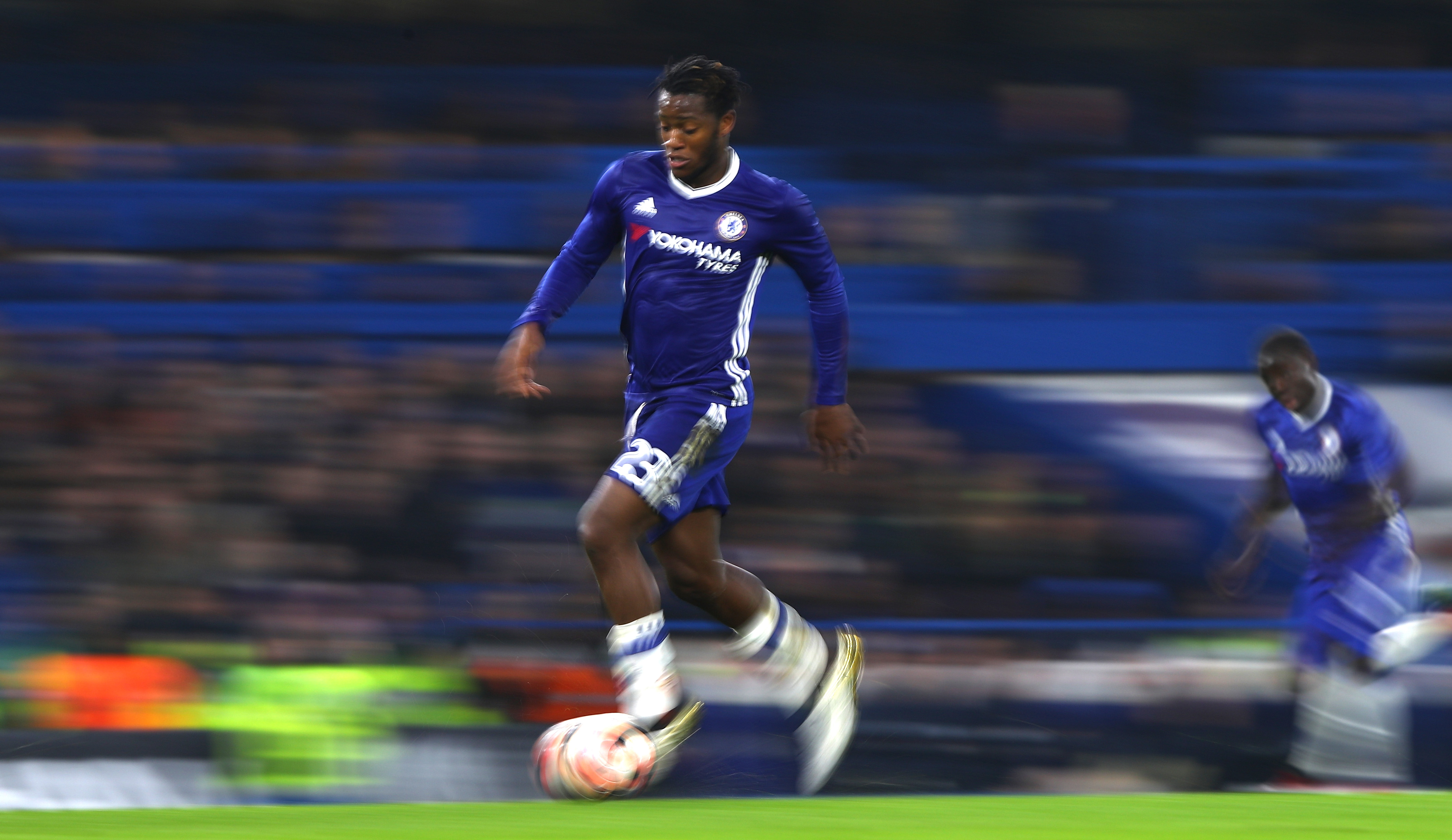 LONDON, ENGLAND - JANUARY 08: Michy Batshuayi of Chelsea in action during The Emirates FA Cup Third Round match between Chelsea and Peterborough United at Stamford Bridge on January 8, 2017 in London, England.  (Photo by Ian Walton/Getty Images)