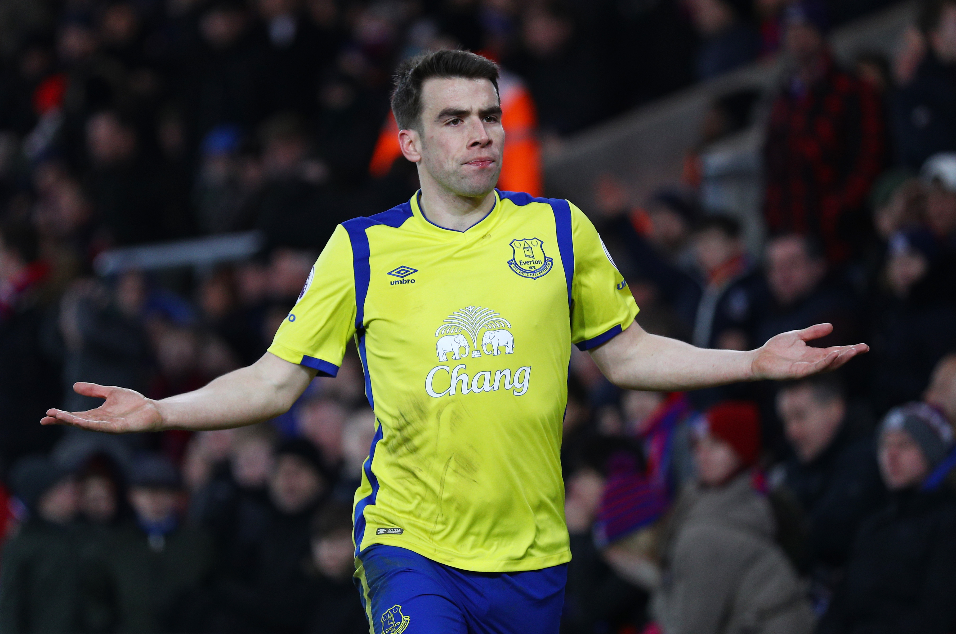 LONDON, ENGLAND - JANUARY 21: Seamus Coleman of Everton celebrates scoring his sides first goal during the Premier League match between Crystal Palace and Everton at Selhurst Park on January 21, 2017 in London, England.  (Photo by Ian Walton/Getty Images)
