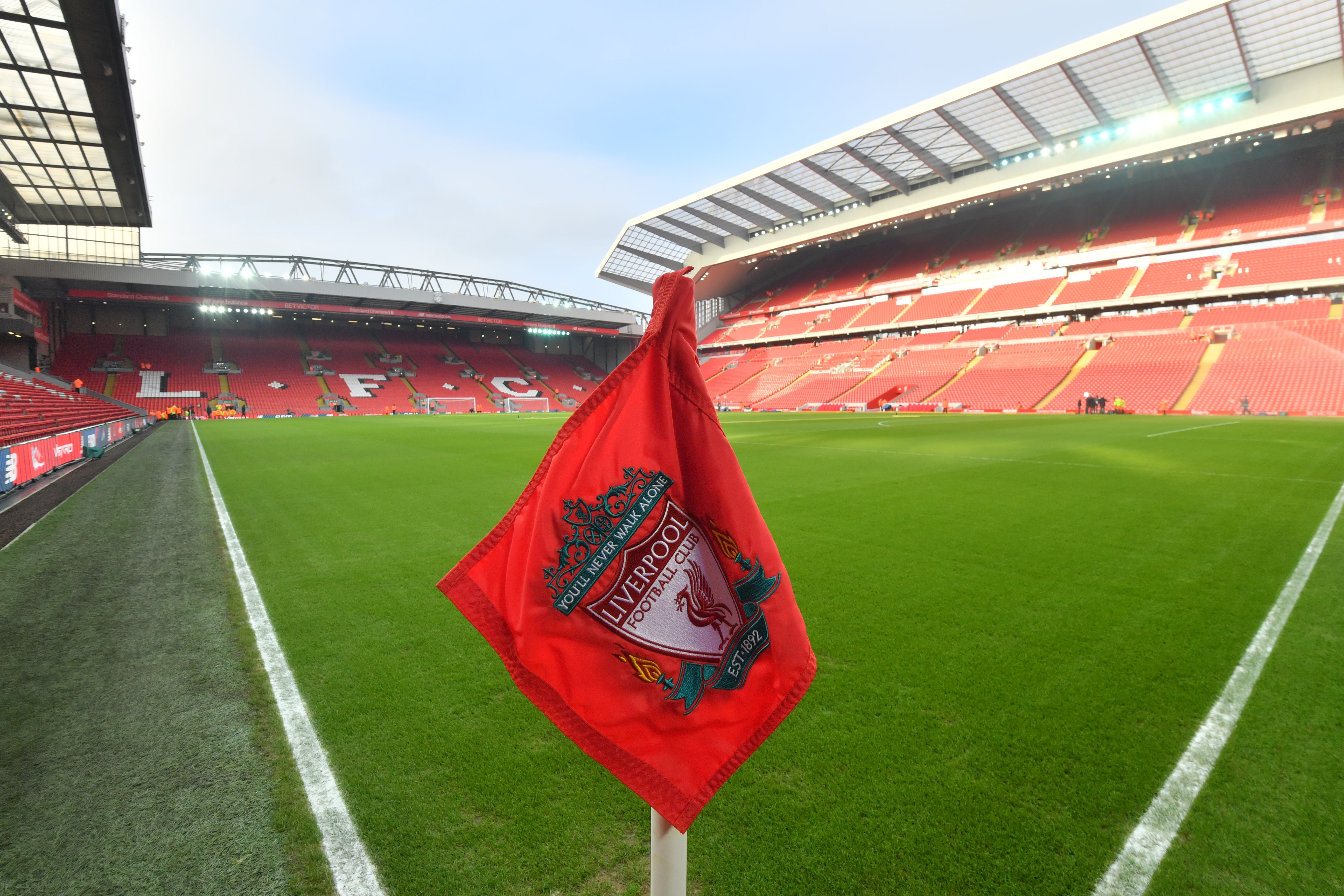 The pitch and stand inside Anfield are seen ahead of the English Premier League football match between Liverpool and Swansea City at Anfield in Liverpool, north west England on January 21, 2017. / AFP / Anthony DEVLIN / RESTRICTED TO EDITORIAL USE. No use with unauthorized audio, video, data, fixture lists, club/league logos or 'live' services. Online in-match use limited to 75 images, no video emulation. No use in betting, games or single club/league/player publications.  /         (Photo credit should read ANTHONY DEVLIN/AFP/Getty Images)