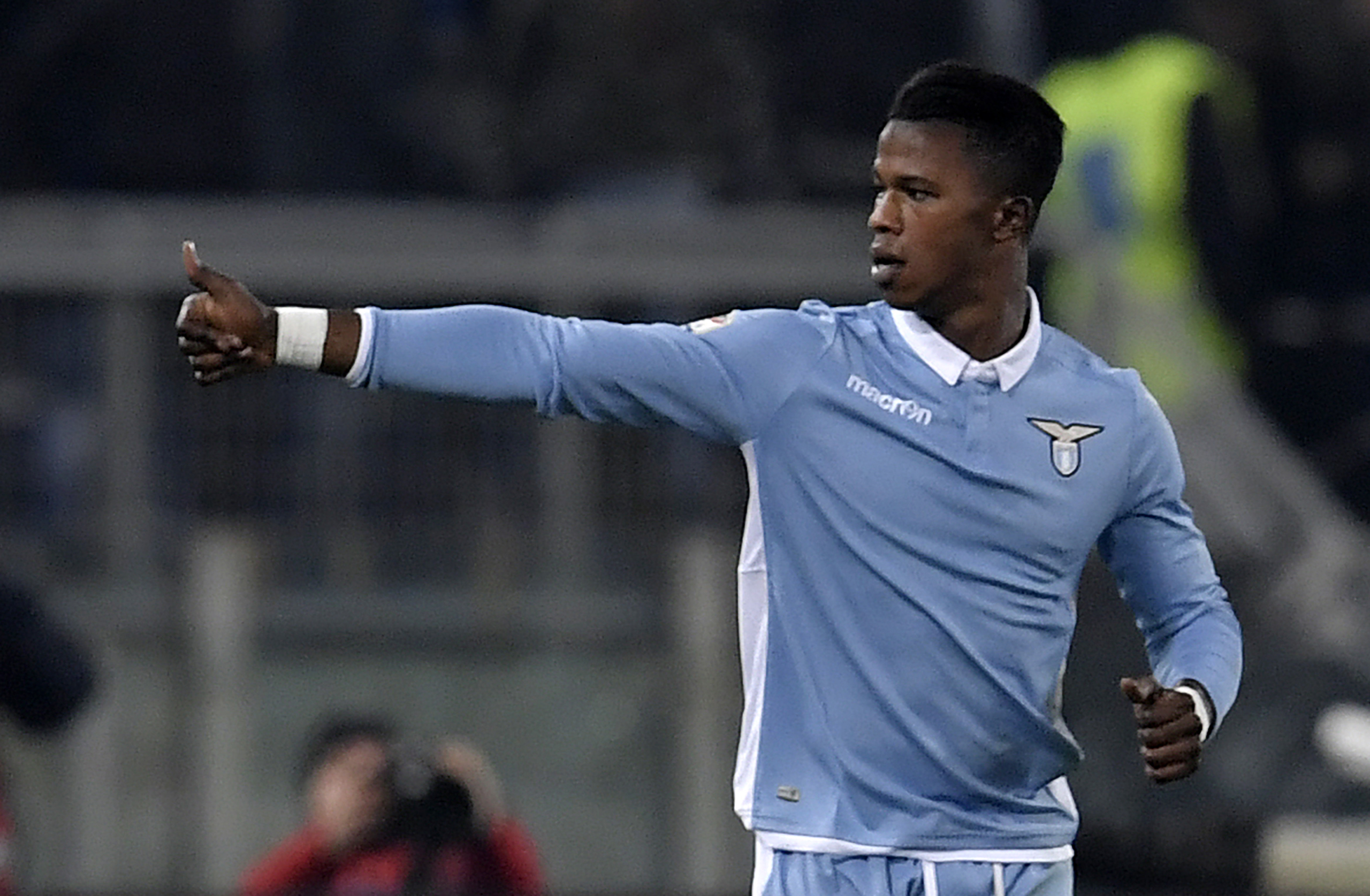 Lazio's Senegalese forward Balde Diao Keita celebrates after scoring a goal during the Serie A football match between Lazio and Fiorentina at Olympic Stadium in Rome on December 18, 2016.  / AFP / TIZIANA FABI        (Photo credit should read TIZIANA FABI/AFP/Getty Images)