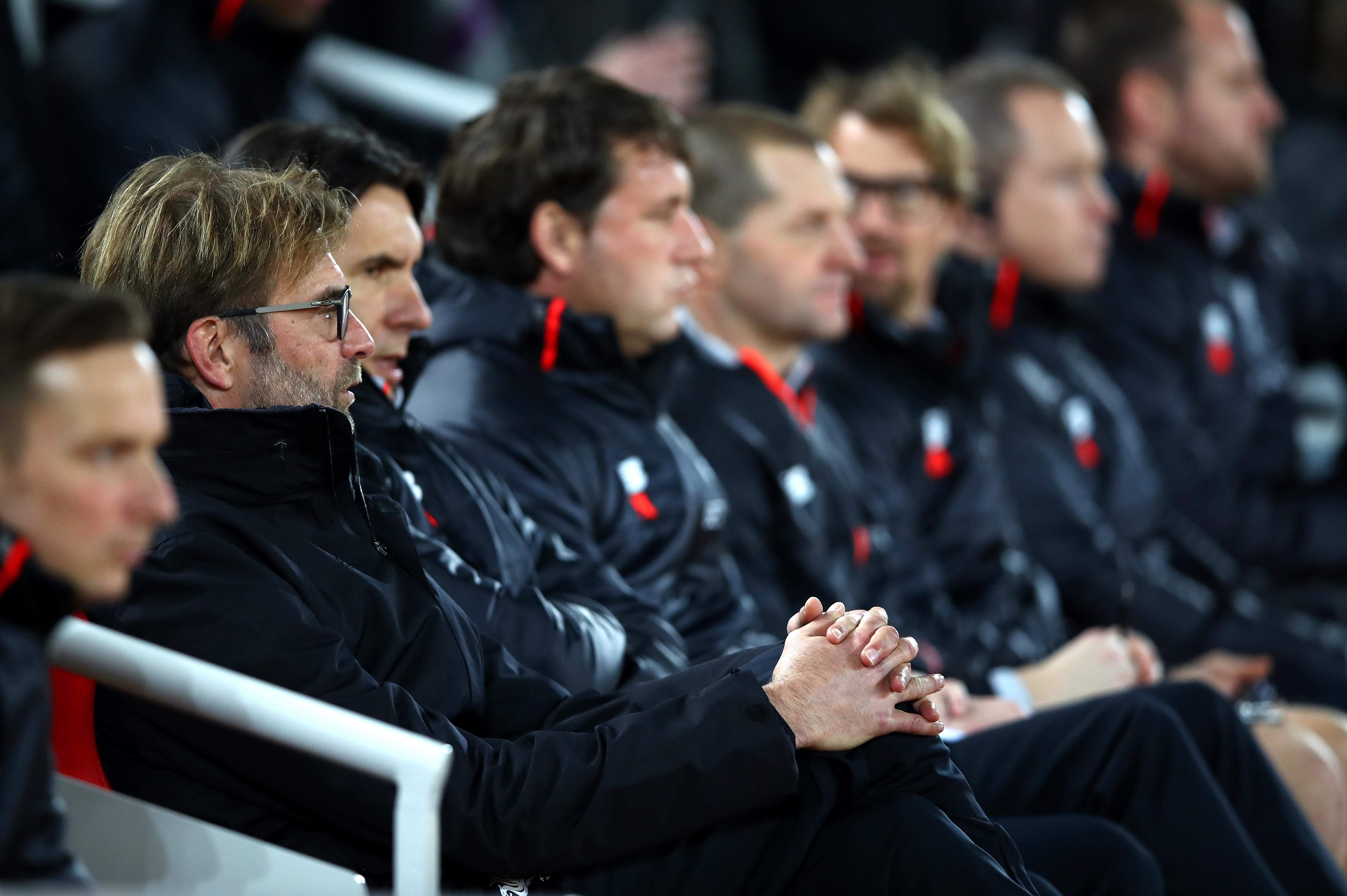 LIVERPOOL, ENGLAND - DECEMBER 31: Jurgen Klopp, Manager of Liverpool looks on during the Premier League match between Liverpool and Manchester City at Anfield on December 31, 2016 in Liverpool, England.  (Photo by Clive Brunskill/Getty Images)