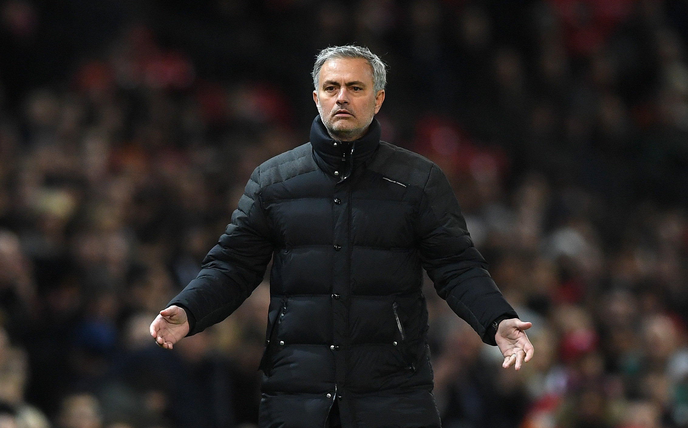 MANCHESTER, ENGLAND - JANUARY 10:  Jose Mourinho, Manager of Manchester United reacts during the EFL Cup Semi-Final First Leg match between Manchester United and Hull City at Old Trafford on January 10, 2017 in Manchester, England.  (Photo by Shaun Botterill/Getty Images)