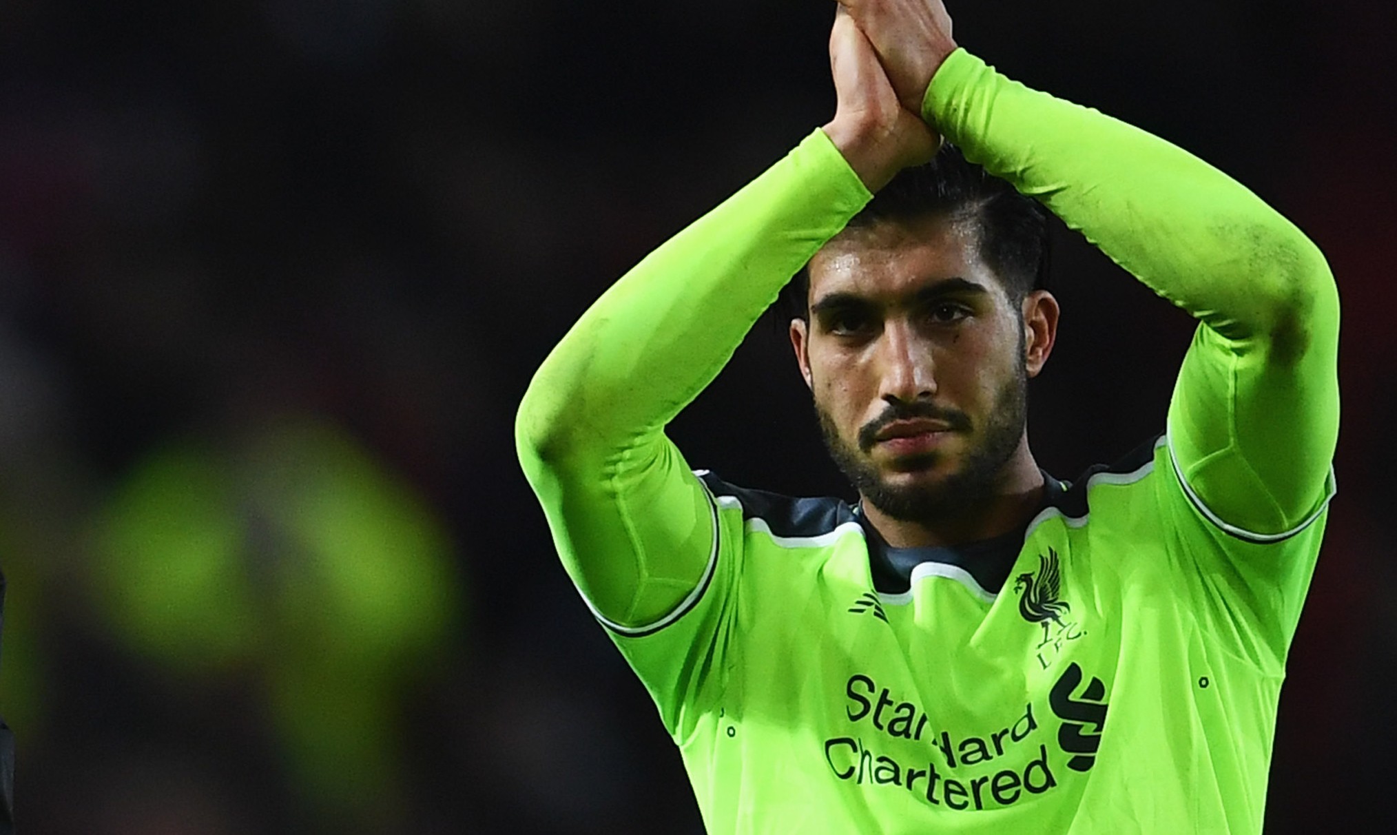 MANCHESTER, ENGLAND - JANUARY 15:  Jurgen Klopp manager of Liverpool and Emre Can of Liverpool applaud the travelling fans after the Premier League match between Manchester United and Liverpool at Old Trafford on January 15, 2017 in Manchester, England.  (Photo by Laurence Griffiths/Getty Images)