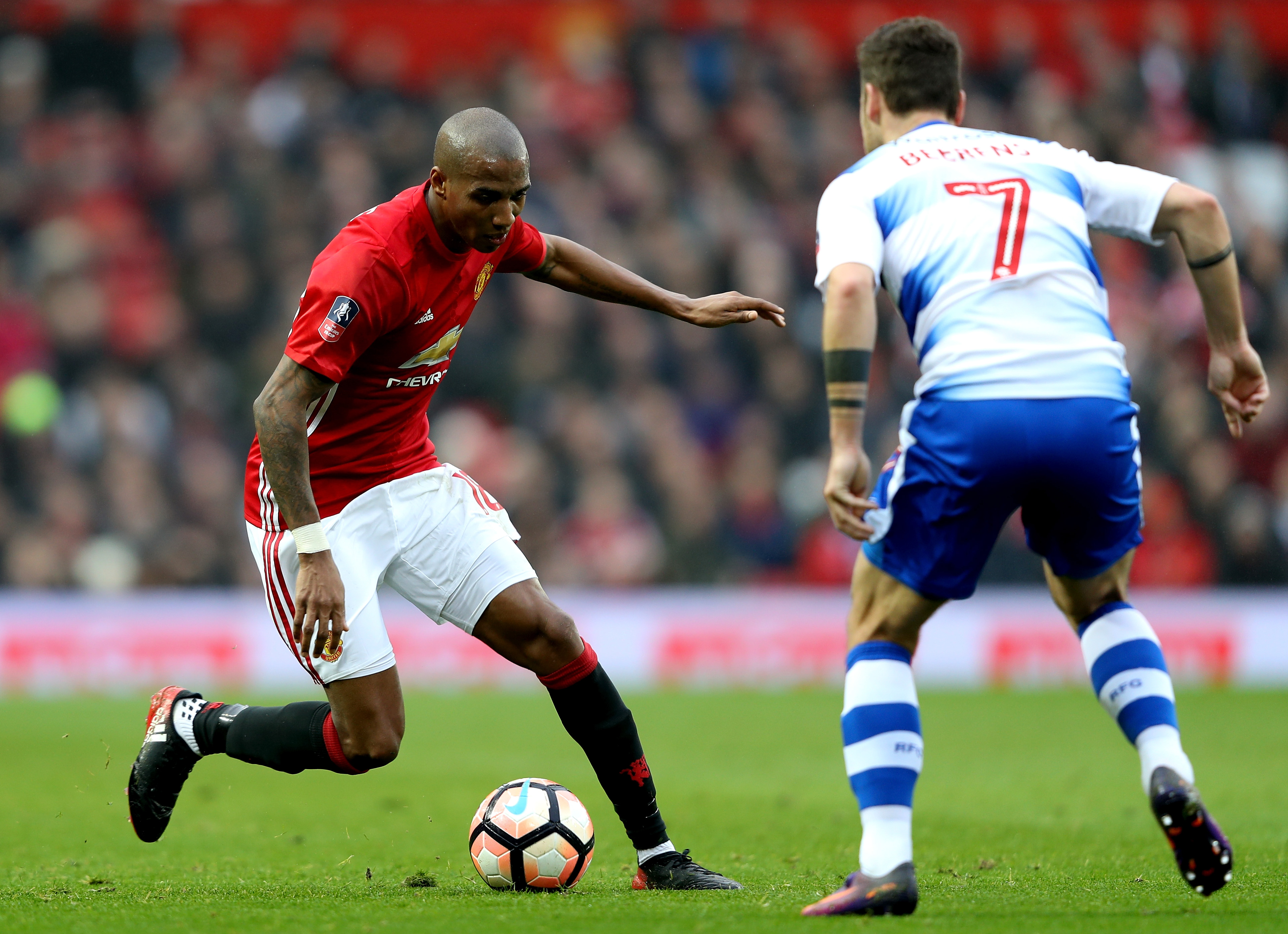 Ashley Young has rarely taken the field for Manchester United this season. (Photo by Mark Thompson/Getty Images)