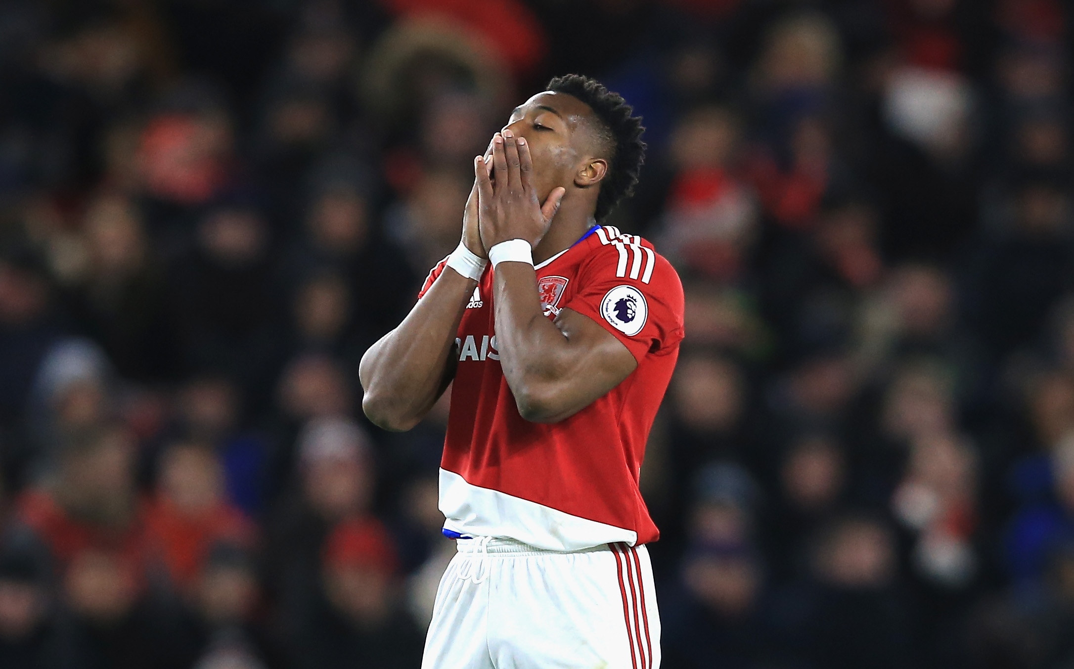 MIDDLESBROUGH, ENGLAND - NOVEMBER 20:  Adama Traore of Middlesbrough reacts during the Premier League match between Middlesbrough and Chelsea at Riverside Stadium on November 20, 2016 in Middlesbrough, England.  (Photo by Jan Kruger/Getty Images)