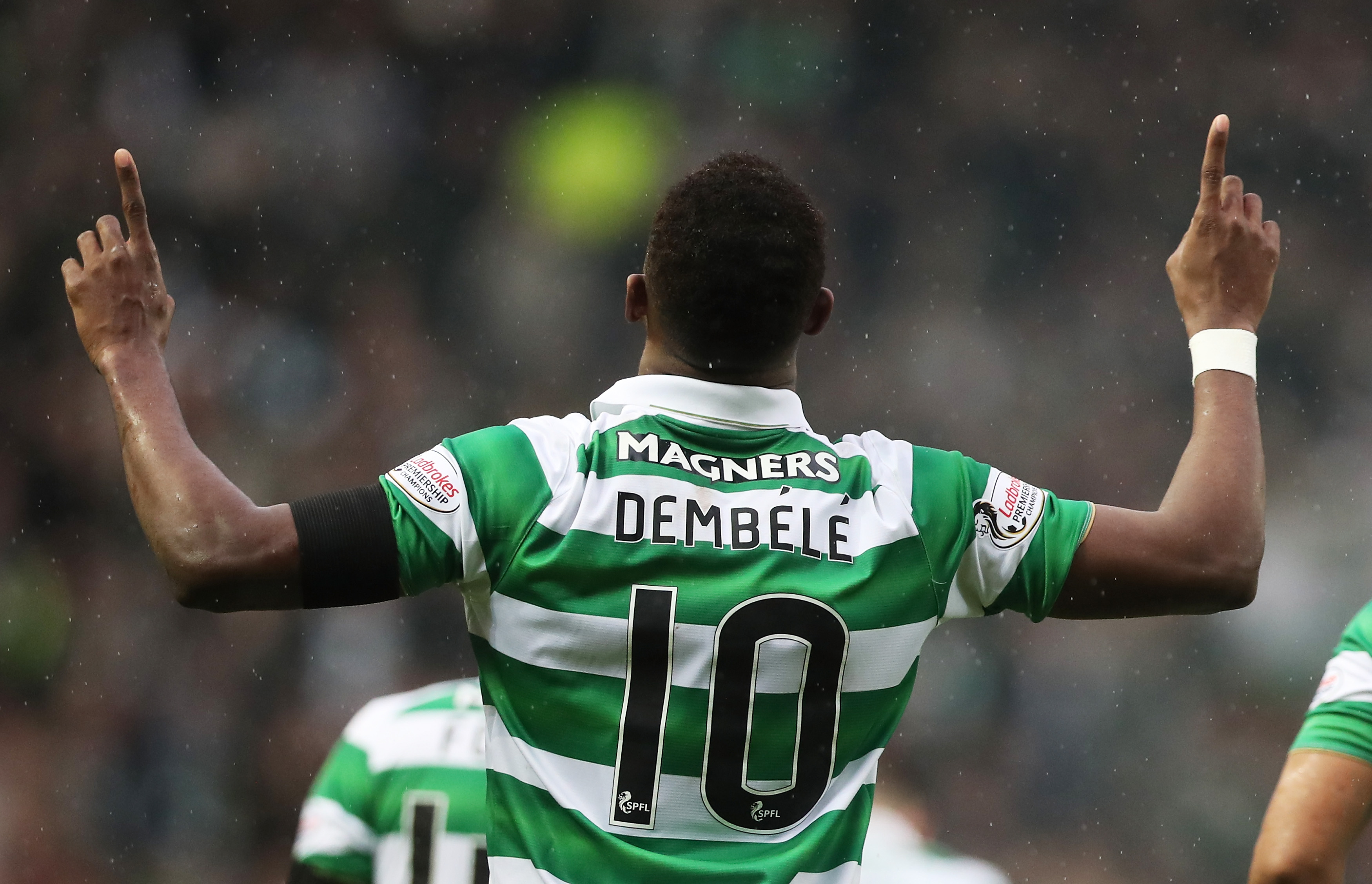 GLASGOW, SCOTLAND - DECEMBER 31:  Moussa Dembele of Celtic celebrates scoring his team's first goal during the Ladbrokes Scottish Premiership match between Rangers and Celtic at Ibrox Stadium on December 31, 2016 in Glasgow, Scotland.  (Photo by Ian MacNicol/Getty Images)