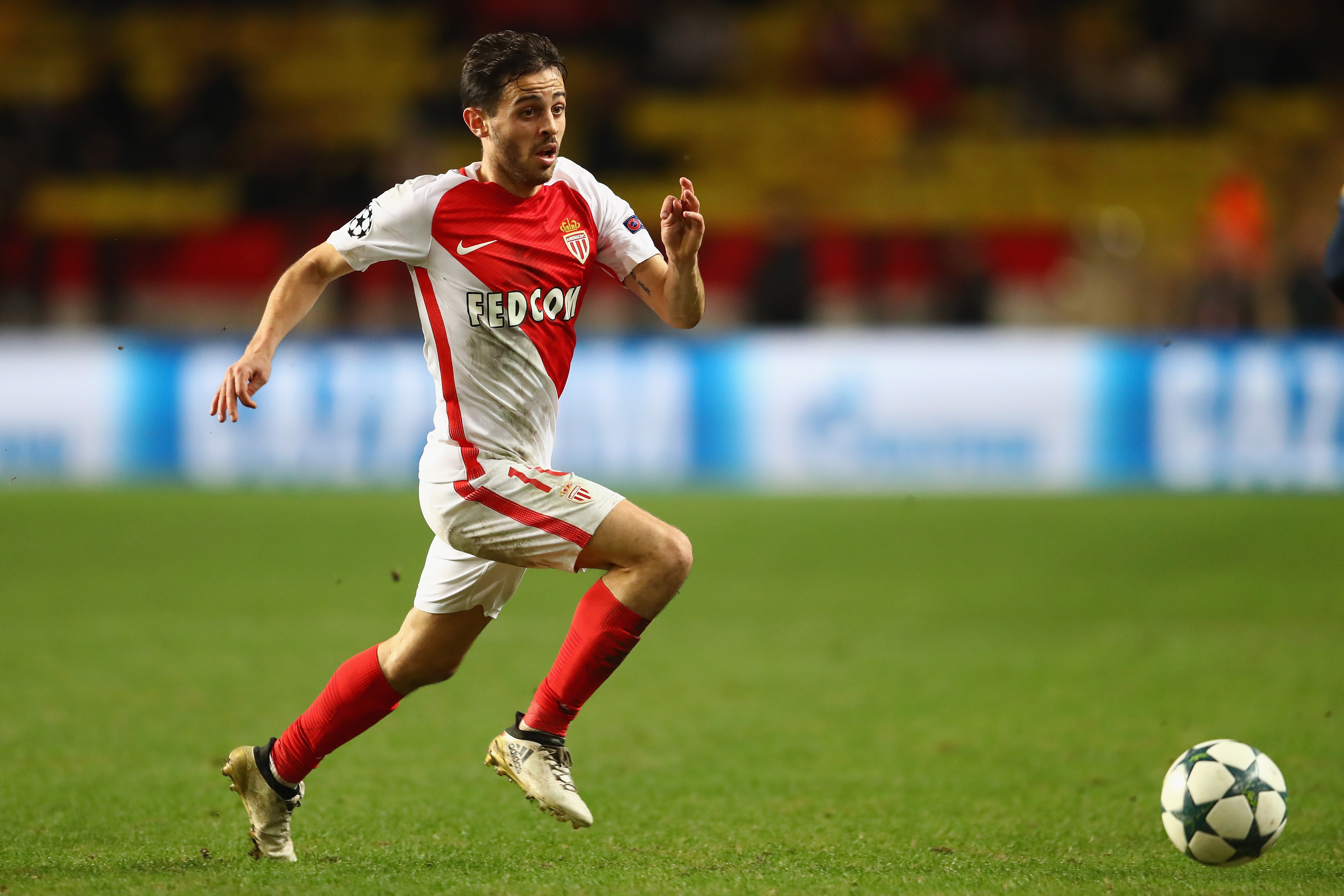 MONACO - NOVEMBER 22:  Bernardo Silva of Monaco  during the UEFA Champions League Group E match between AS Monaco FC and Tottenham Hotspur FC  at Louis II Stadium on November 22, 2016 in Monaco, .  (Photo by Michael Steele/Getty Images)